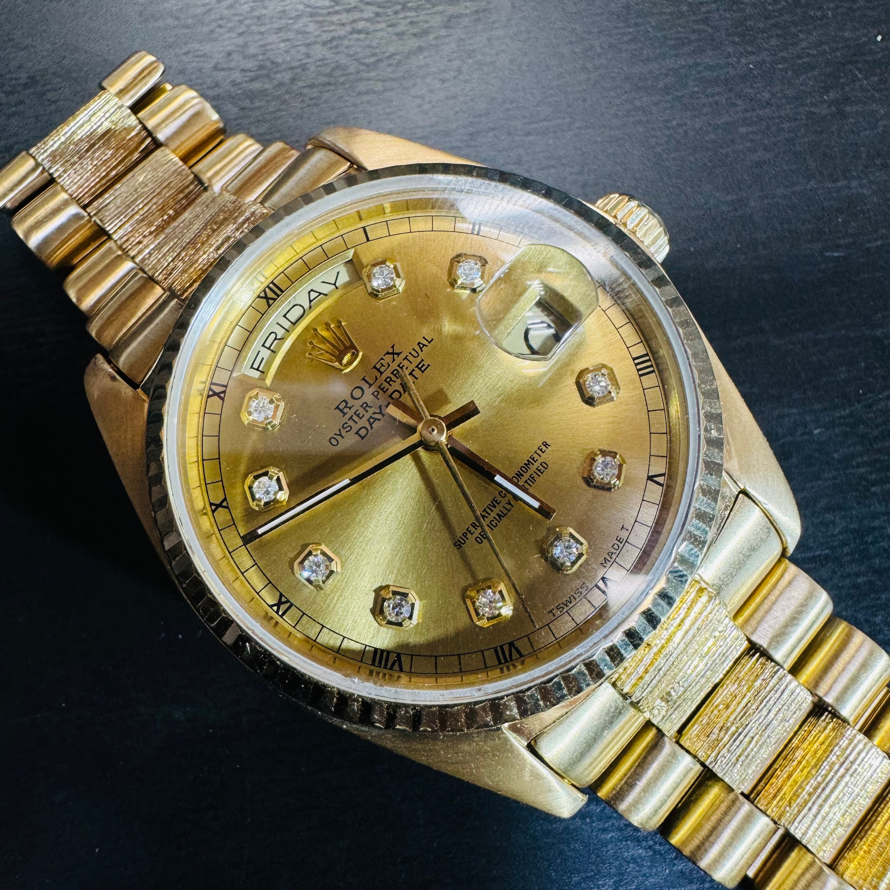 36mm Solid 18K Yellow Gold Day Date Rolex President Watch 1979