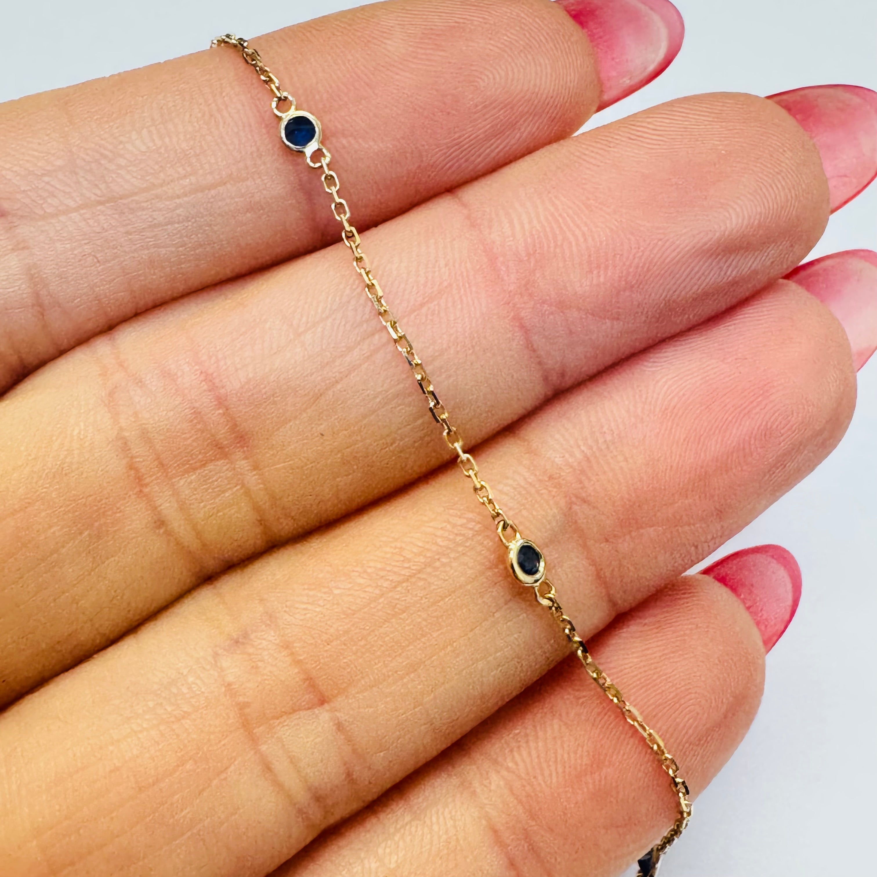 14K Yellow Gold Sapphire Station Handchain