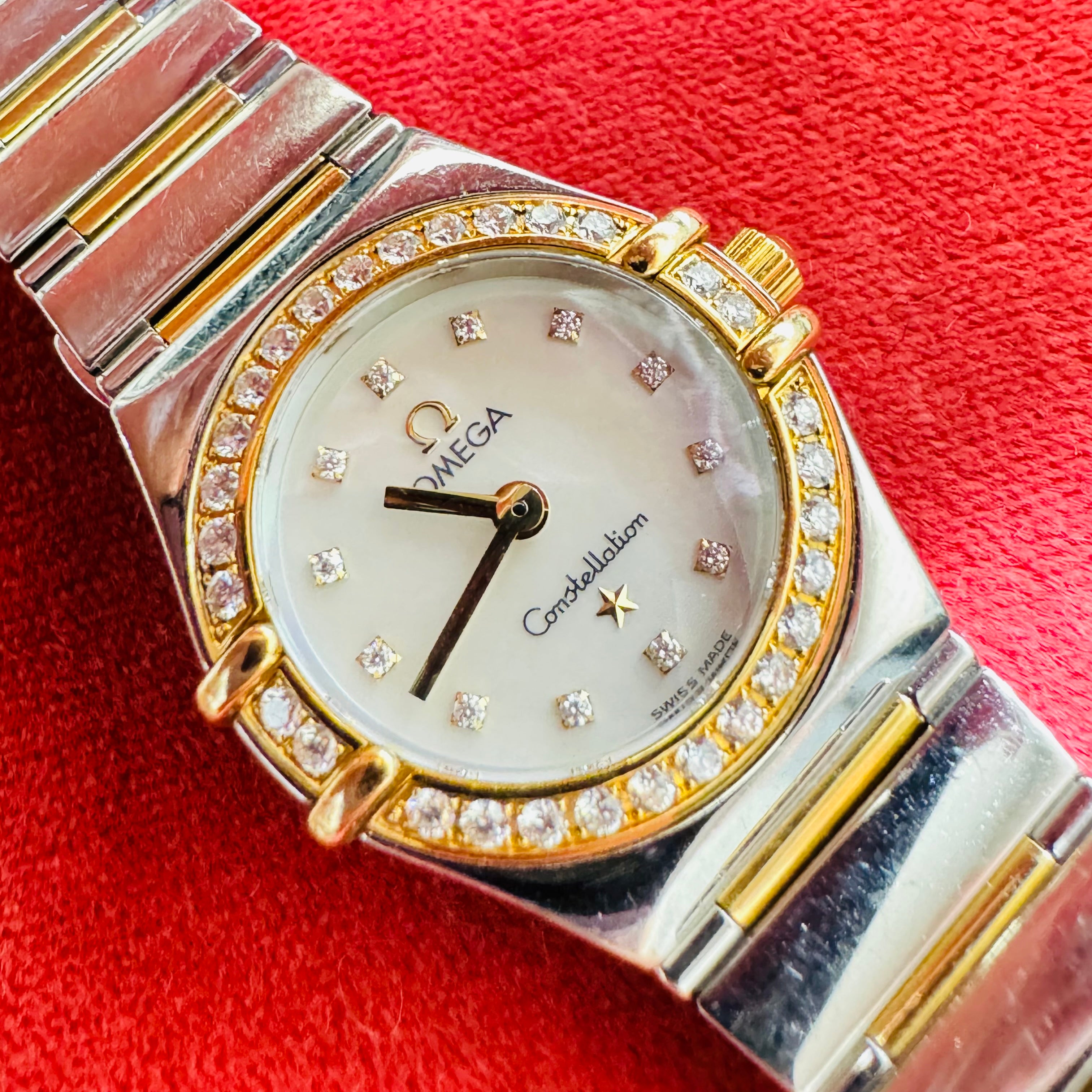 22.5mm 18K Gold Diamond Mother of Pearl Stainless Steel Omega Constellation Watch