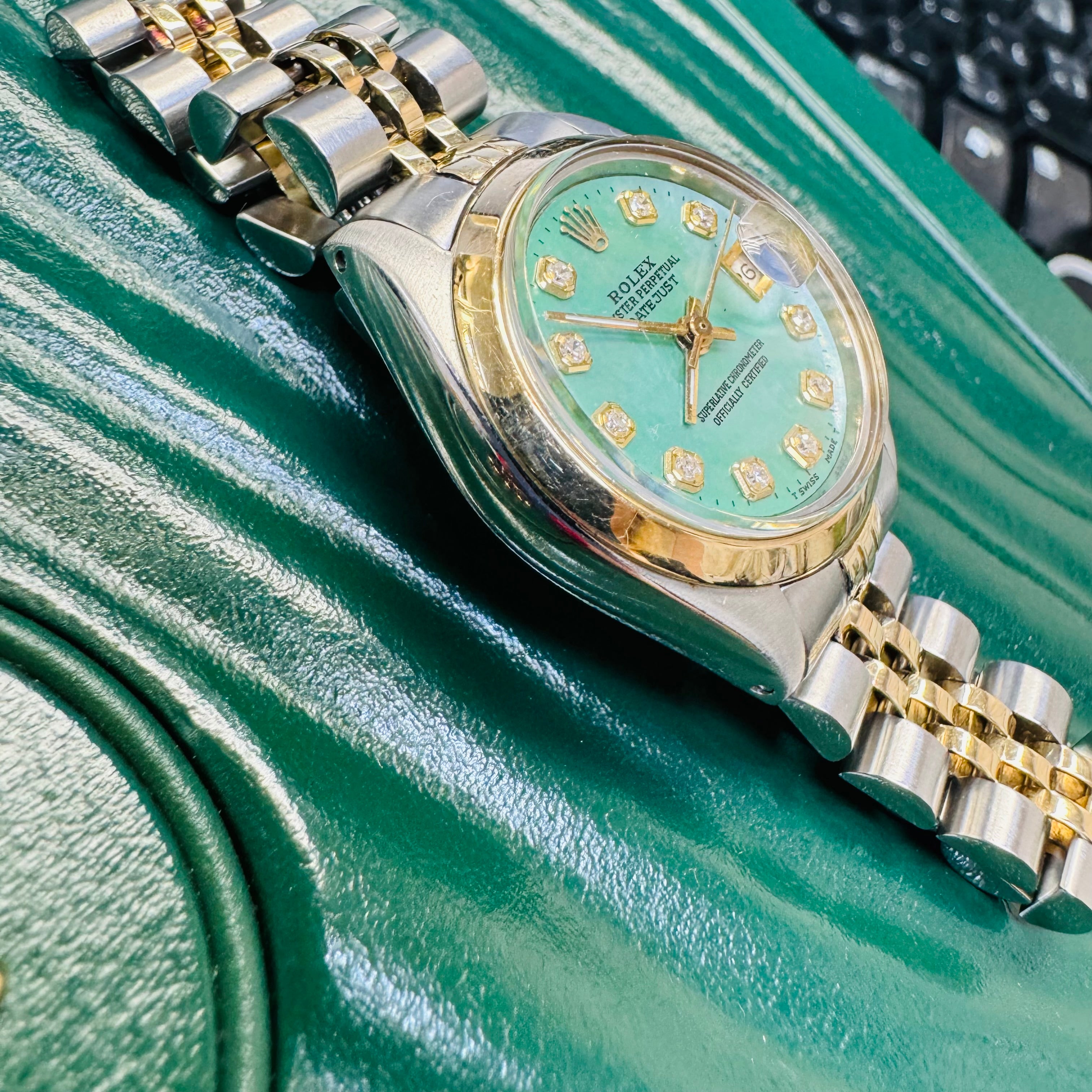 26mm Two Tone Rolex Watch with Teal Mother of Pearl Dial