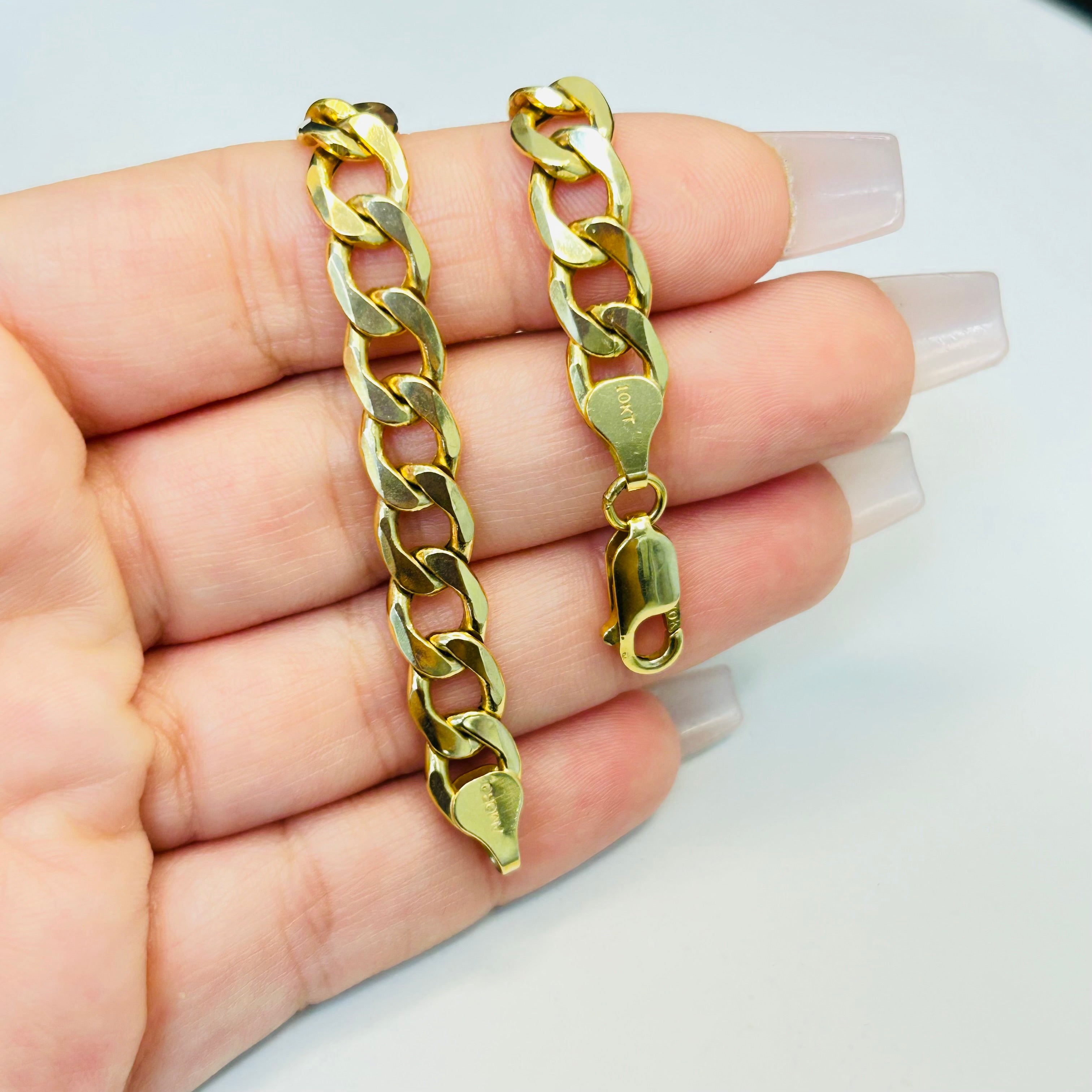 10K 7.8mm Yellow Gold Cuban Curb Link Bracelet 8.25