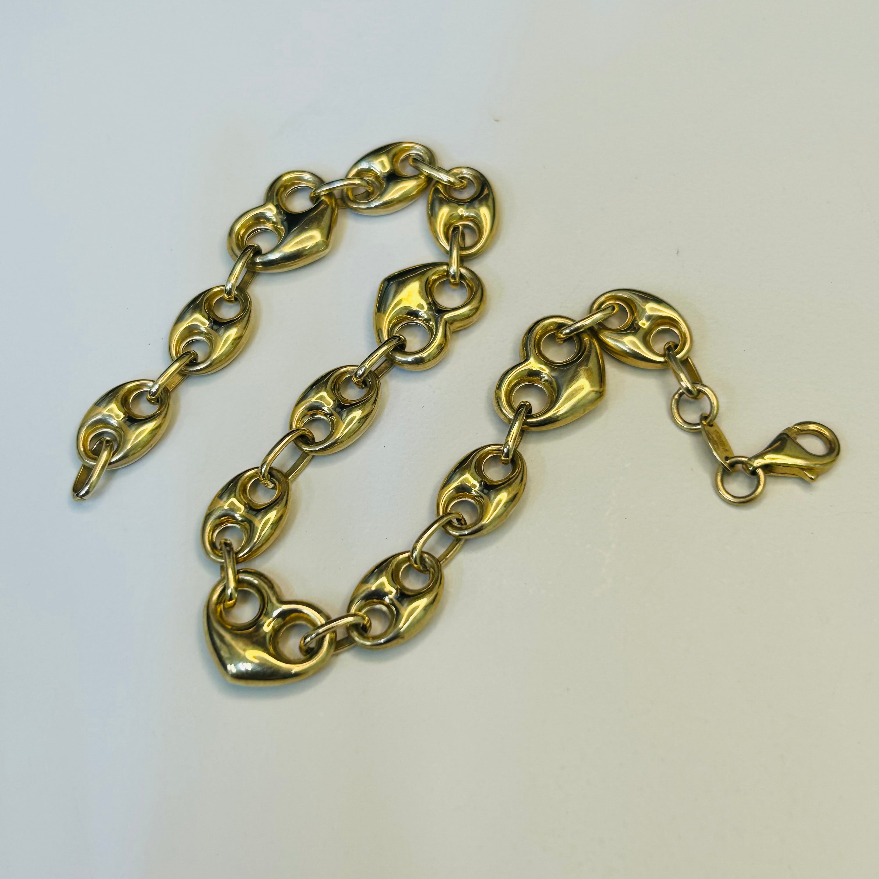 9.5mm 10K Yellow Gold Wide Heart Mariner Gucci Link Bracelet