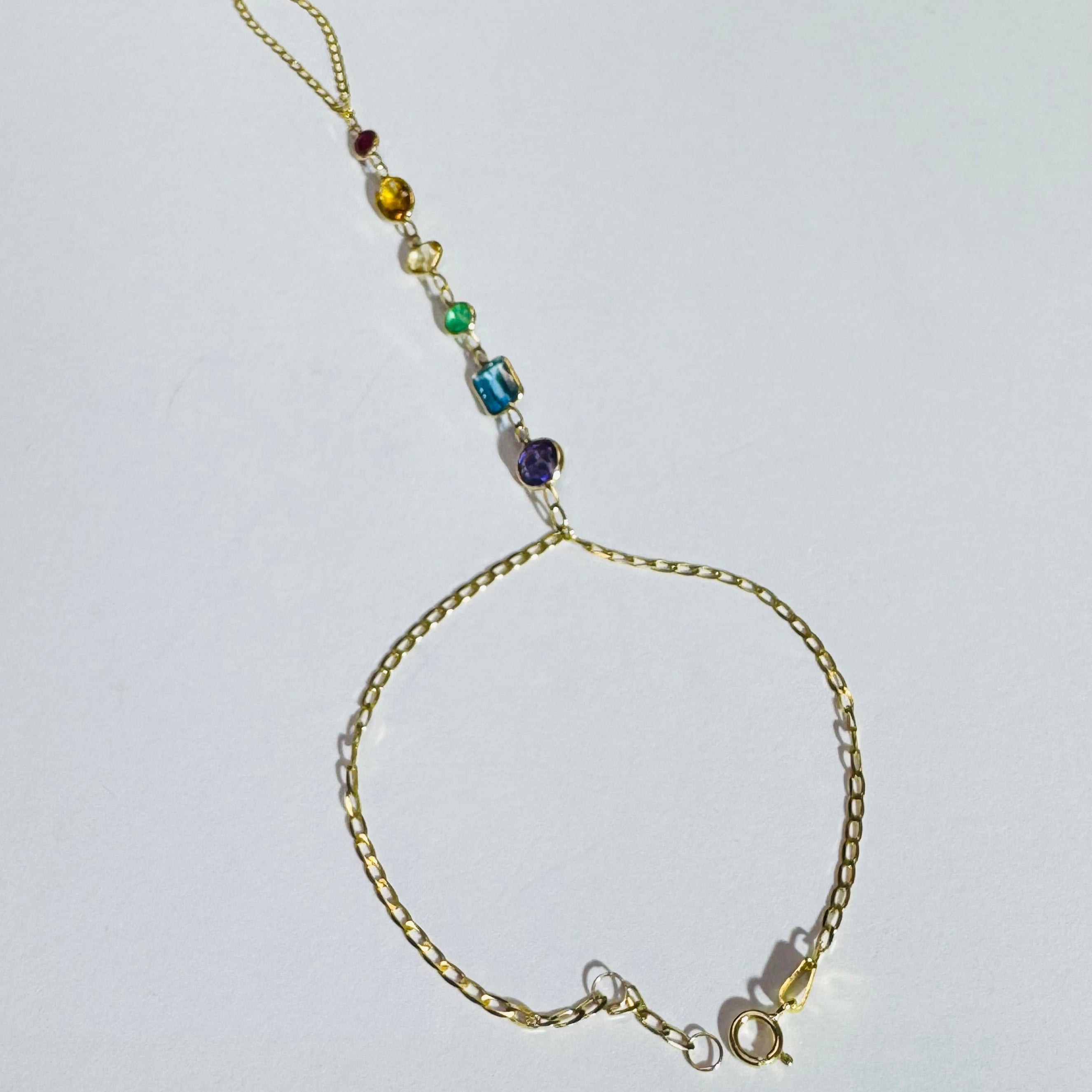 14K Yellow Gold Rainbow Gem Handchain
