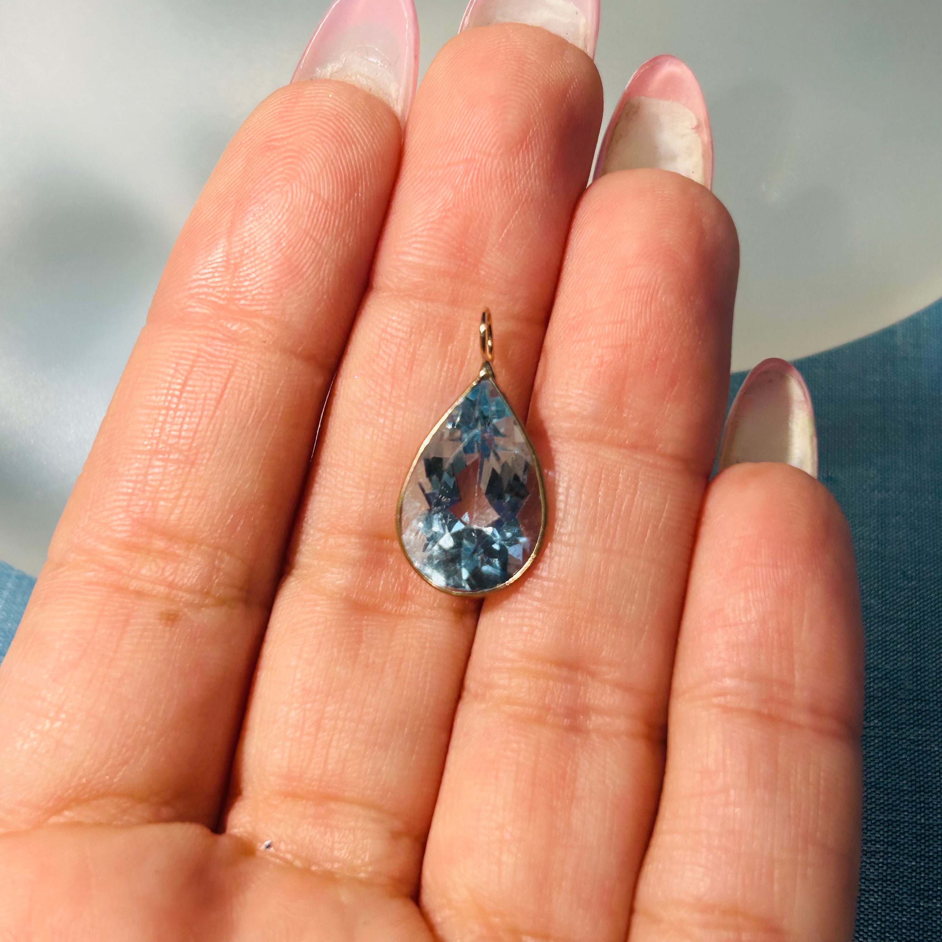 Blue Topaz Gem Charm 14K Yellow Gold Charm Pendant