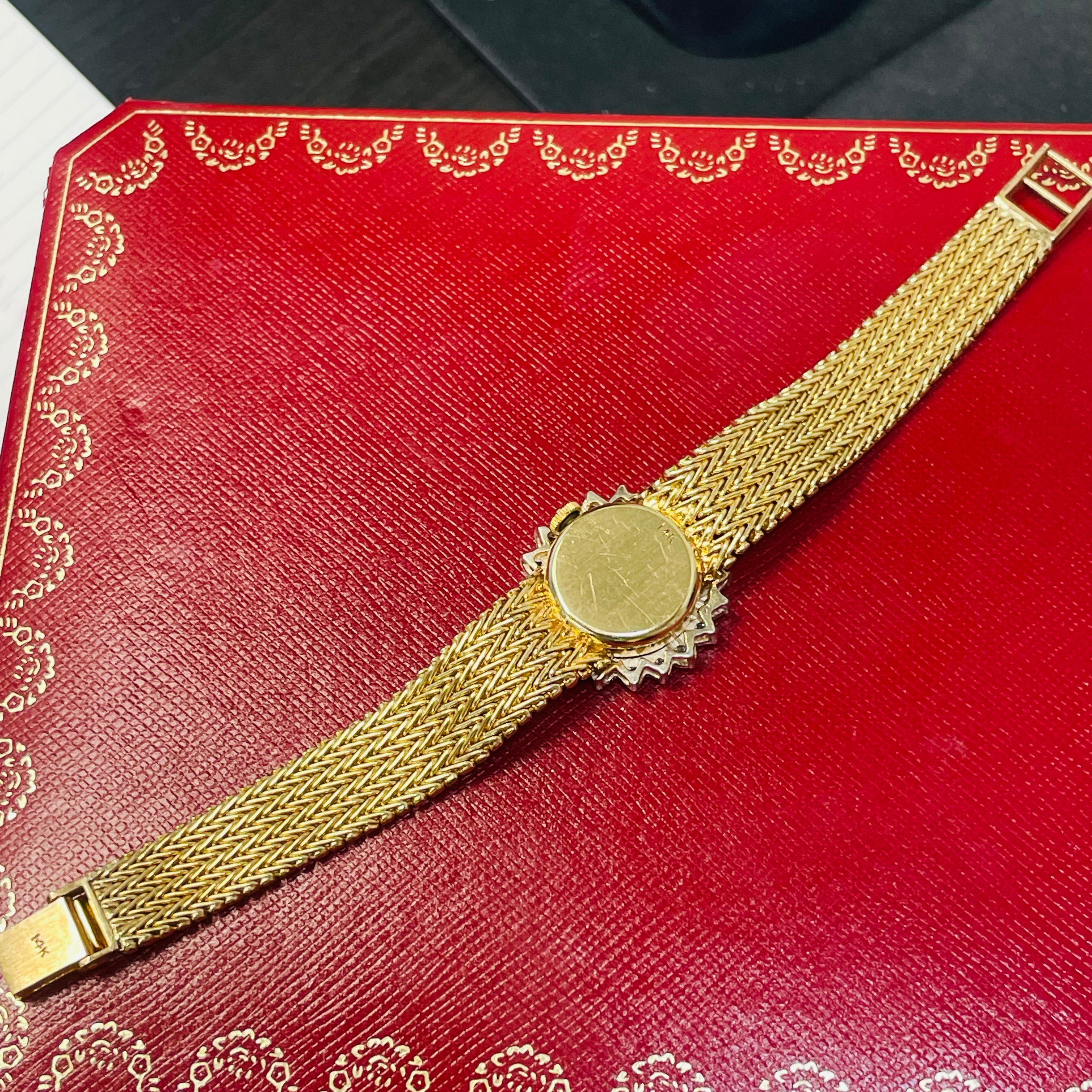 25mm Vintage Ladies Rolex Wristwatch with Factory Diamond Halo Bezel in Solid 14K Yellow Gold