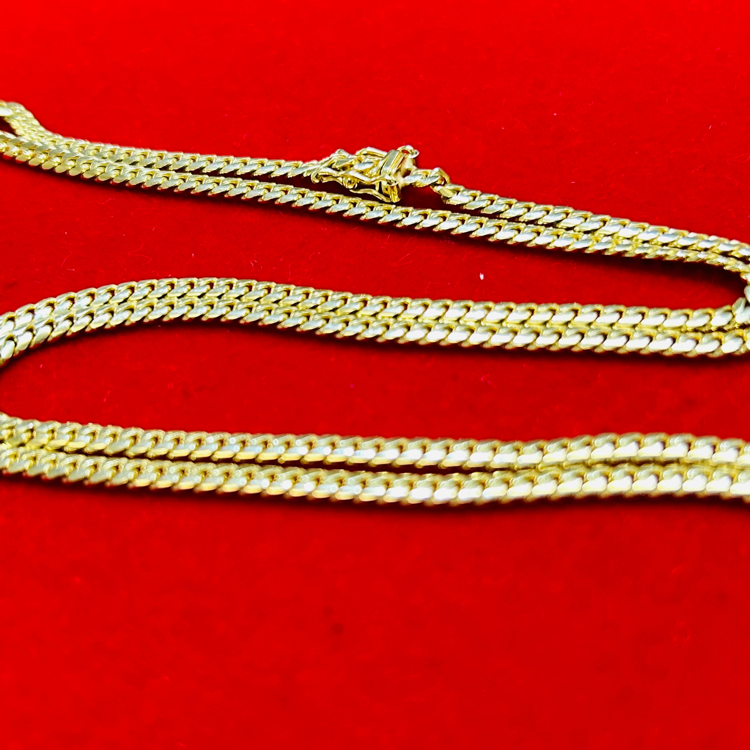 14K Solid Yellow Gold Cuban Link Necklace Chain 3.2mm With Box Lock