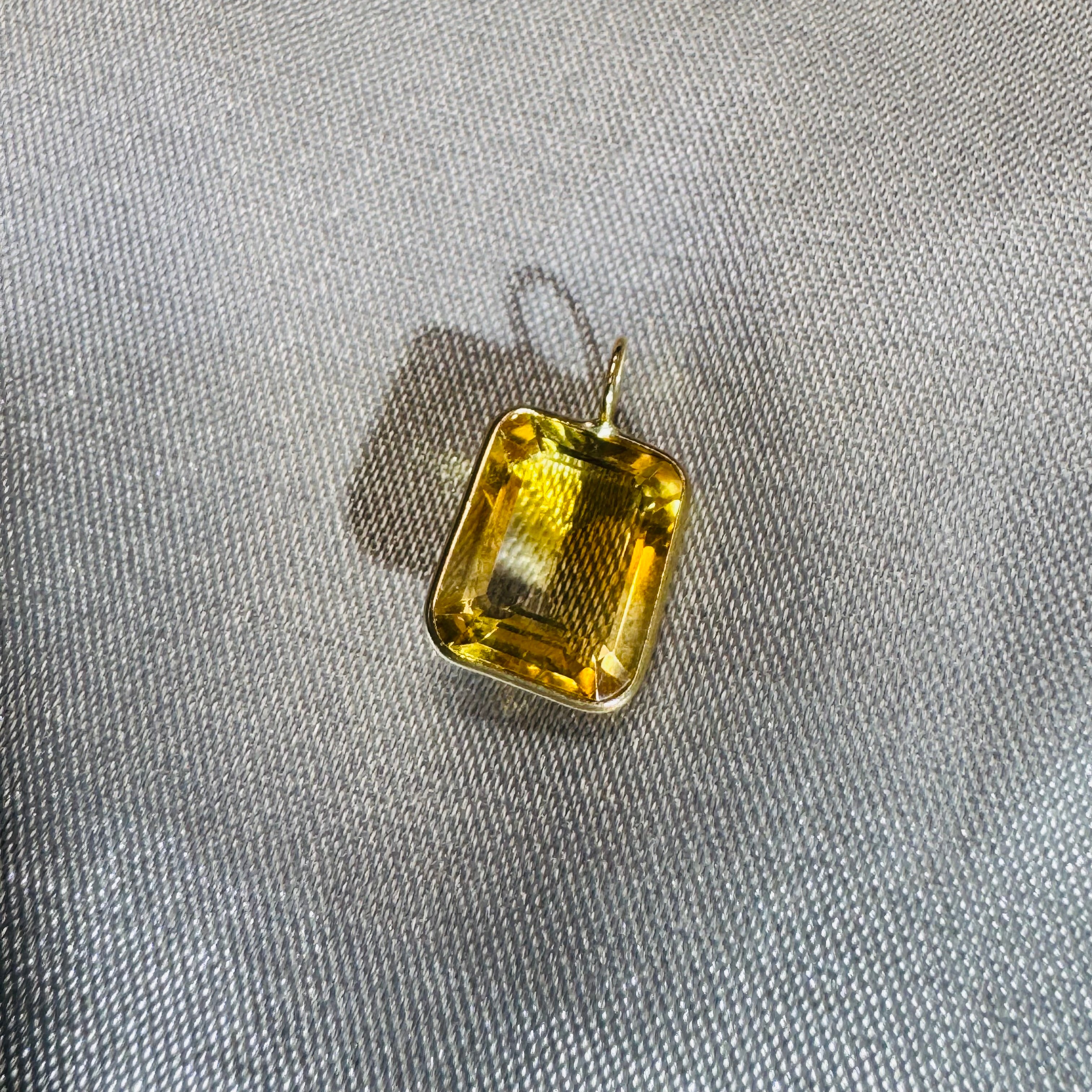 Emerald Cut Citrine Gem Charm Pendant 14K Yellow Gold