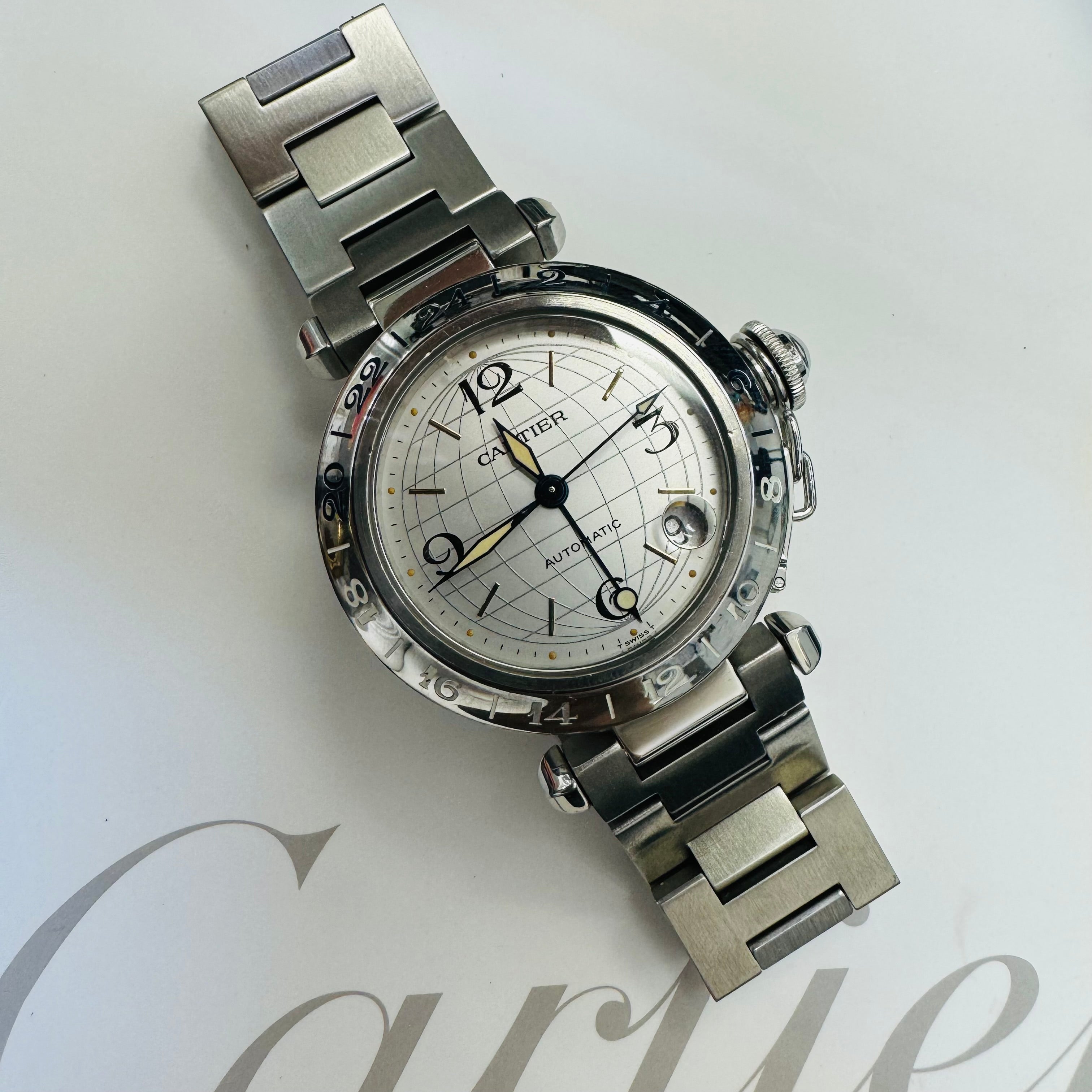 35mm Cartier Pasha  Steel GMT Watch