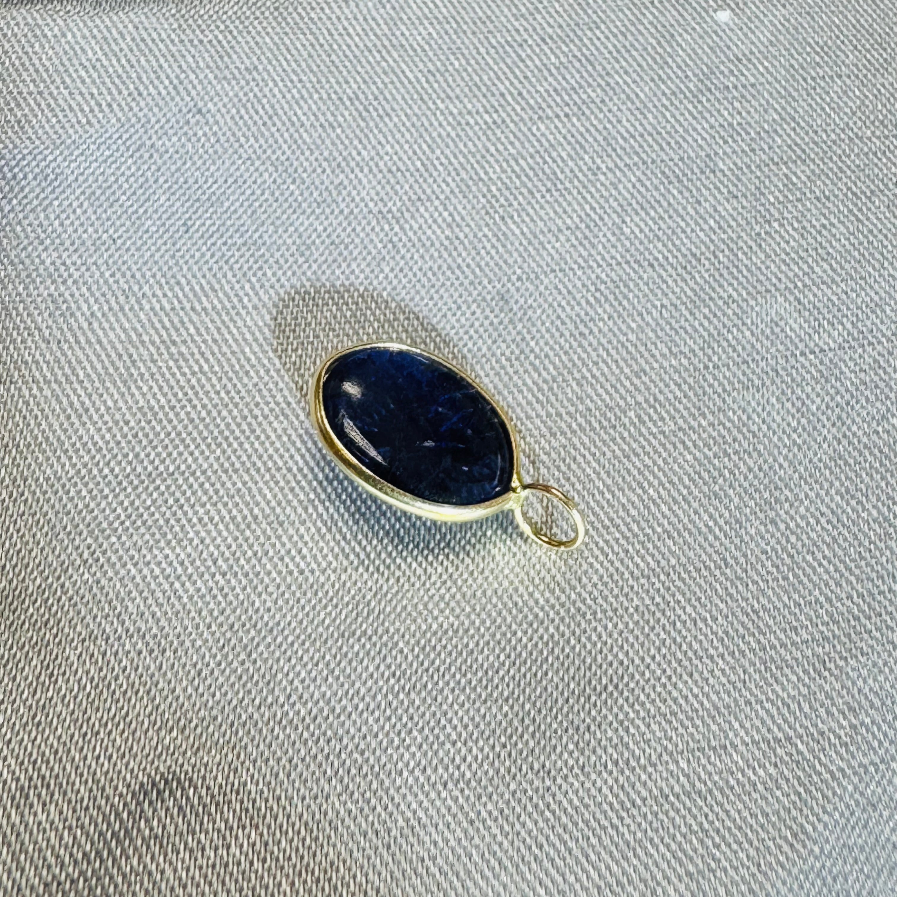 Carved Blue Iolite Pendant 14K Yellow Gold