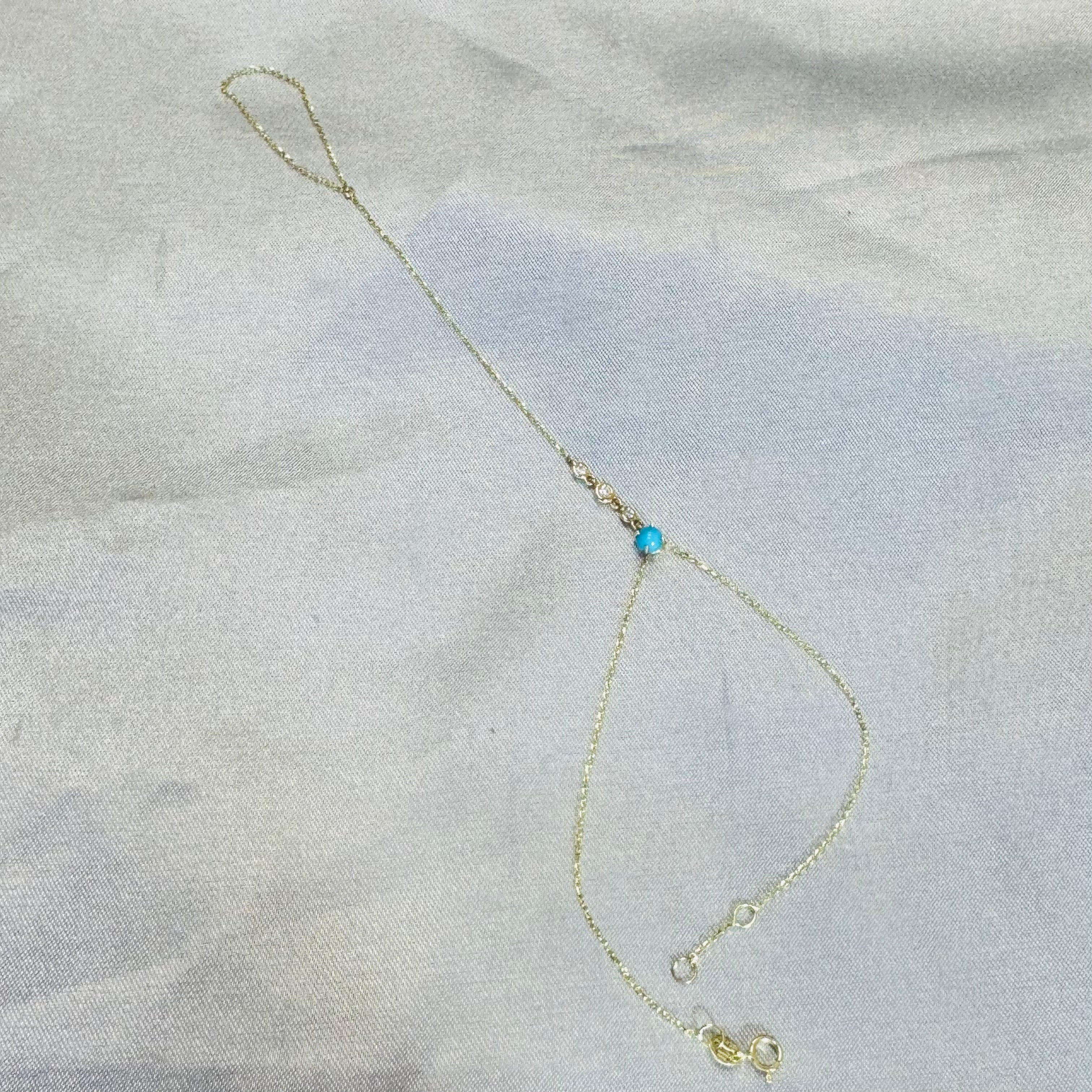 14K Yellow Gold Turquoise and  Diamond Handchain