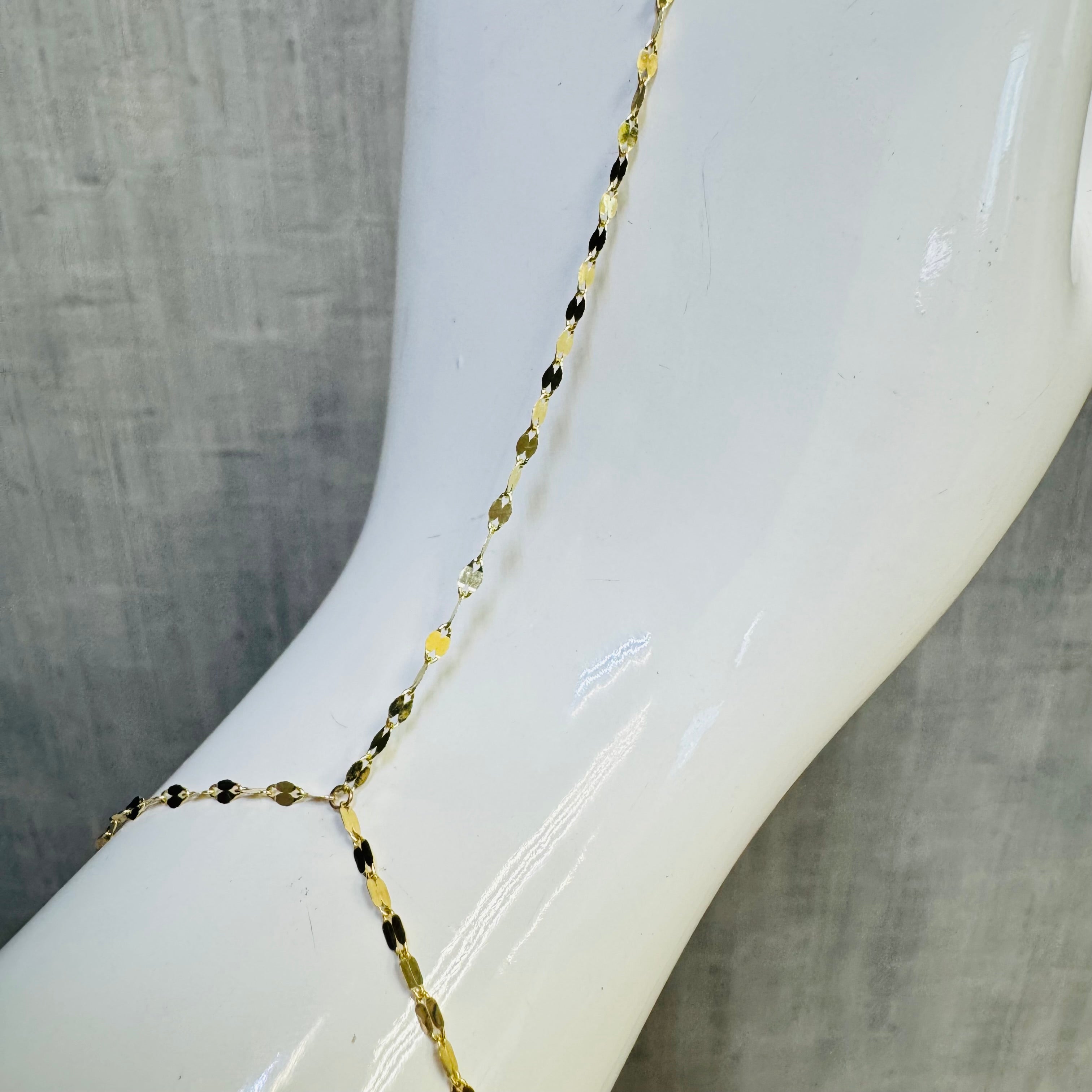Solid 14K Yellow Gold Super Sparkly Mirror Chain HandChain Bracelet