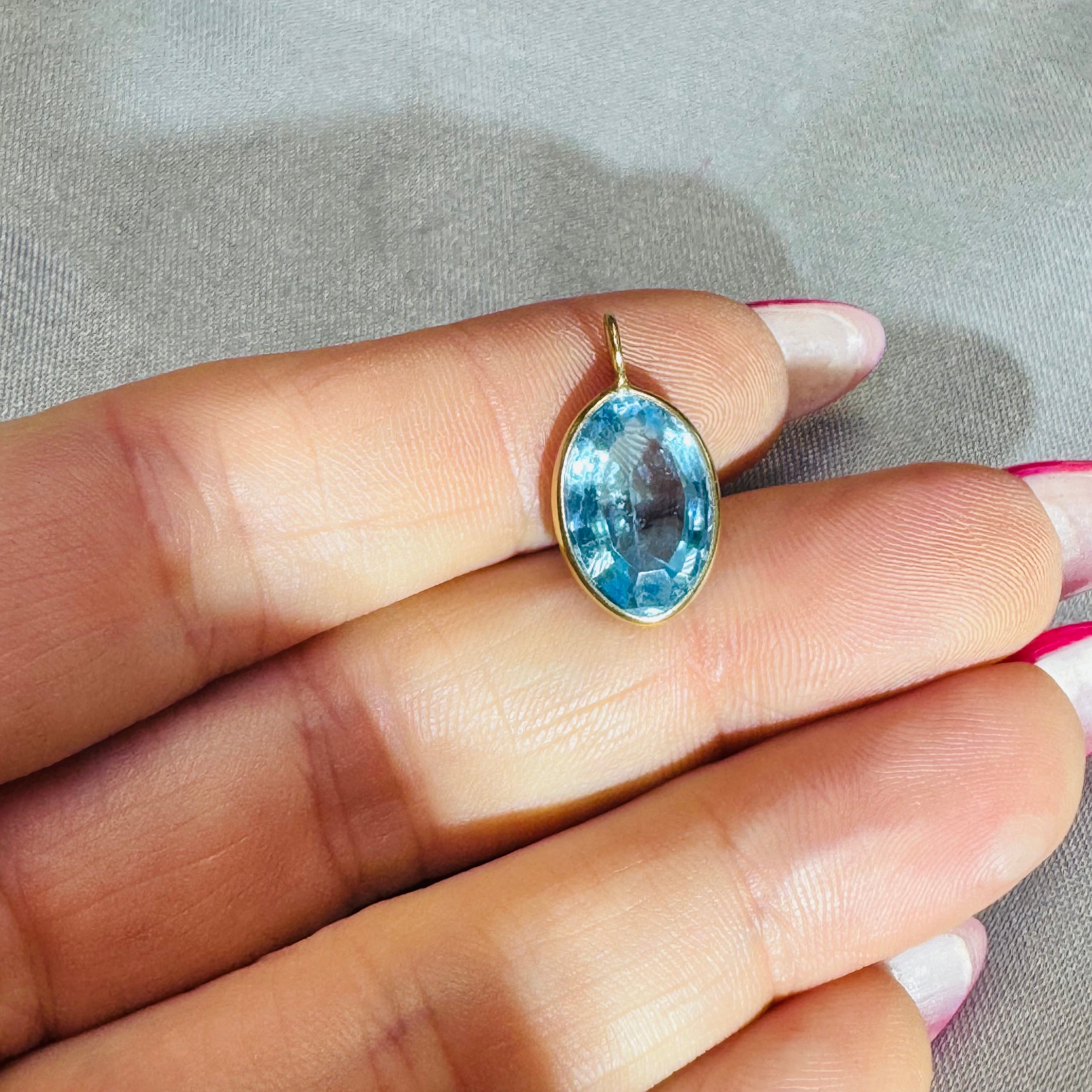 Blue Topaz Charm Pendant 14K Yellow Gold