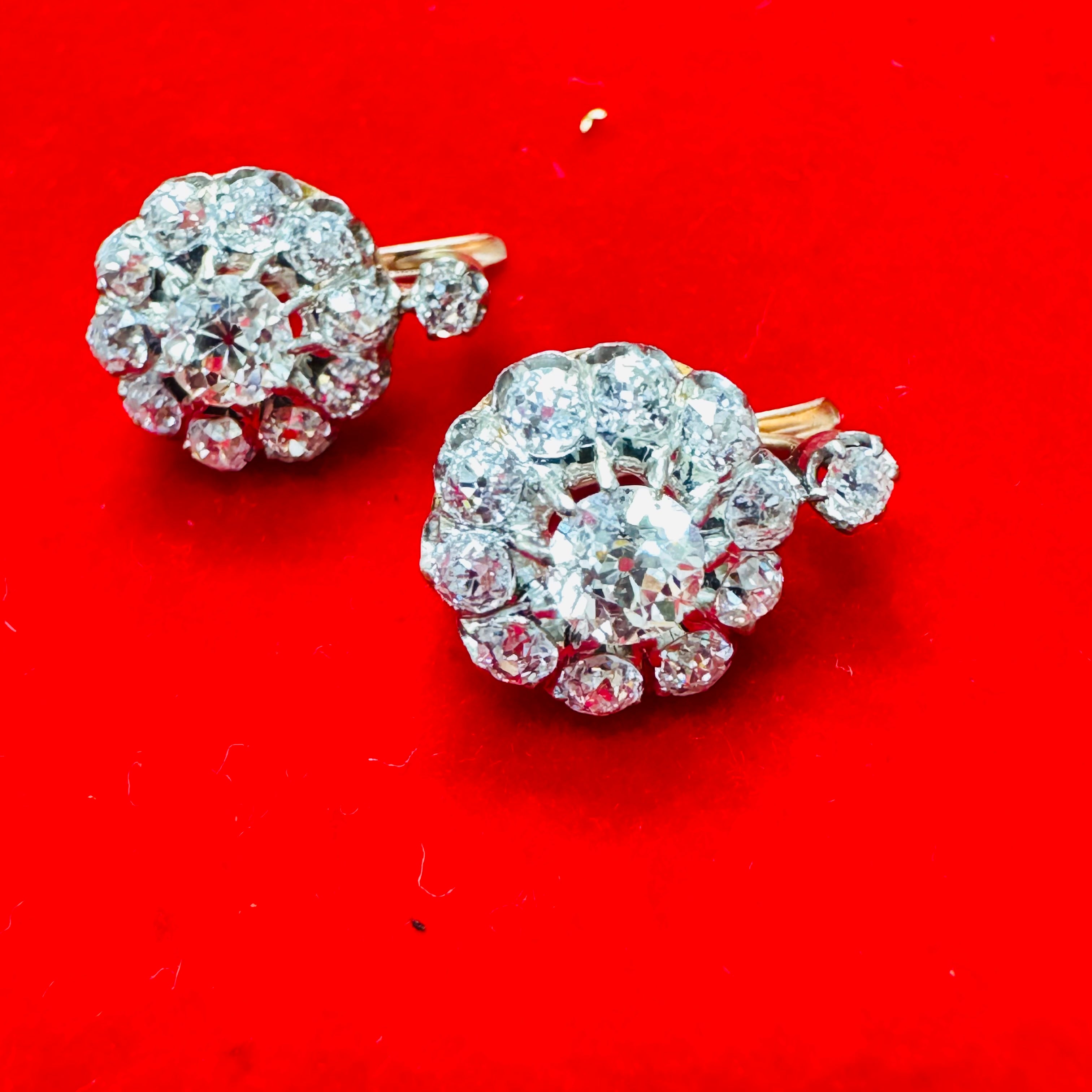 4CTW Old Mine Diamond Cluster Earring Studs with French Backs