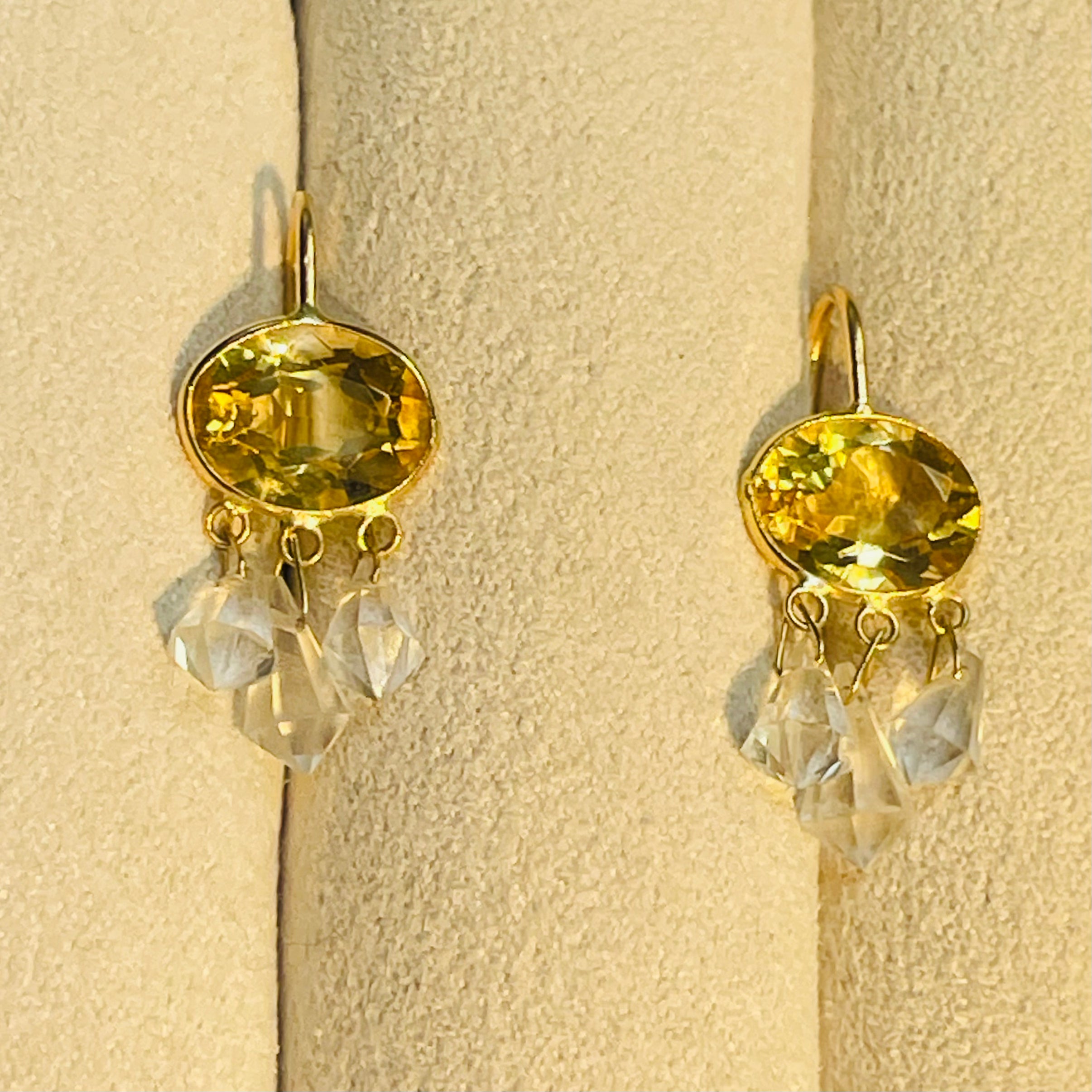 Morganite Briolette and Lemon Citrine 14K Yellow Gold Drop Earrings