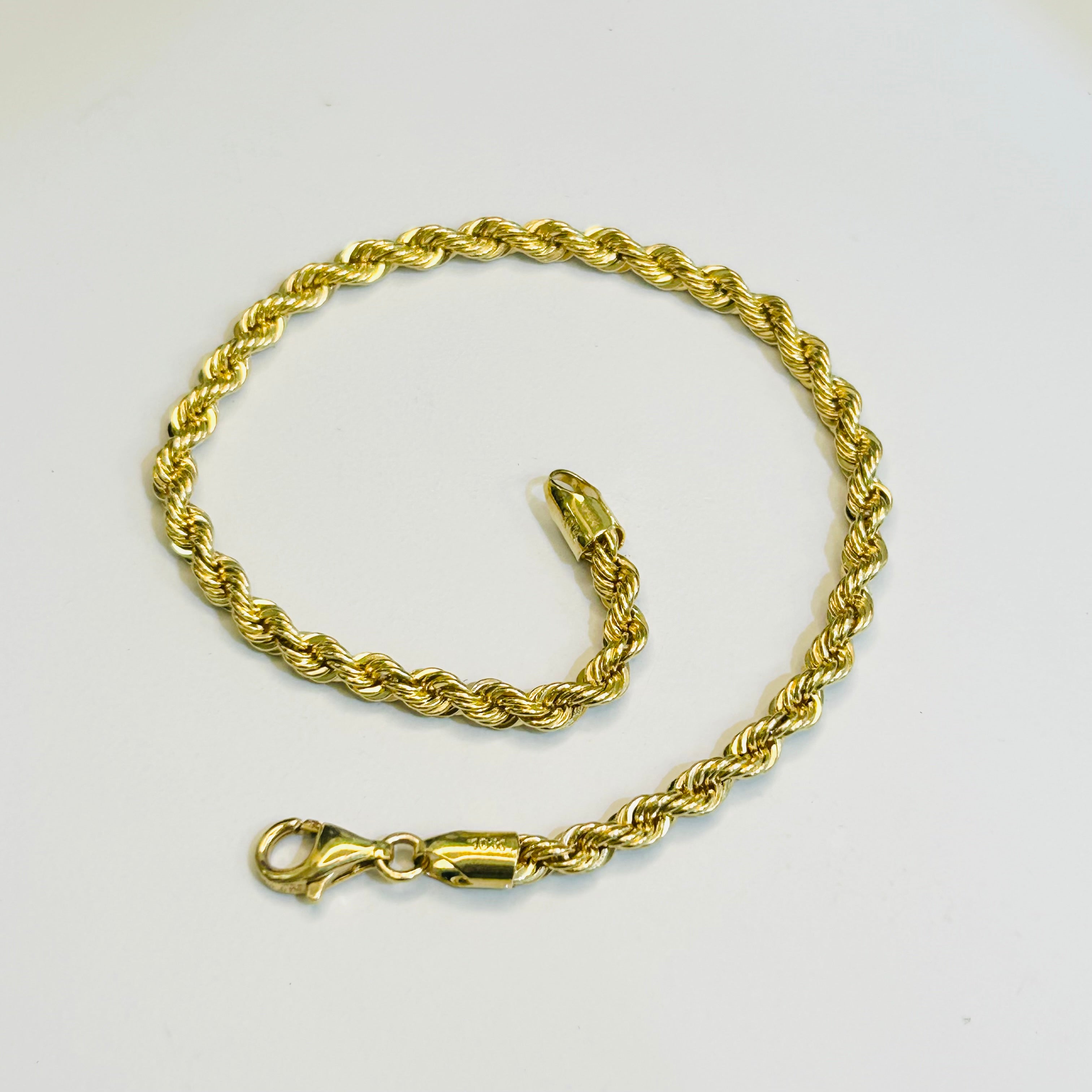 10K Yellow Gold Solid Rope Chain  Bracelet 8.75”