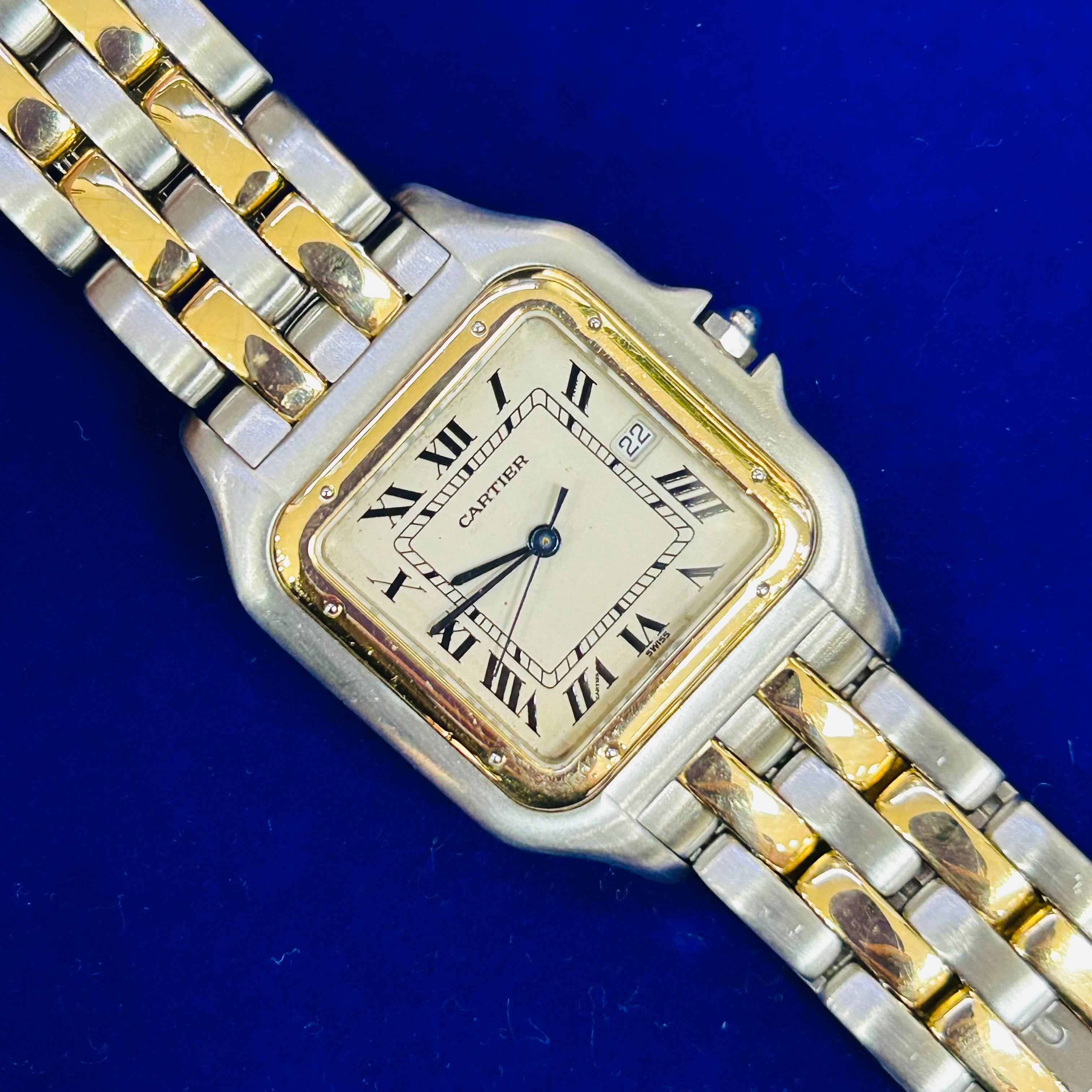 Cartier 18K Yellow Gold & Stainless Steel Panthere Quartz Watch Jumbo Two Row 7"
