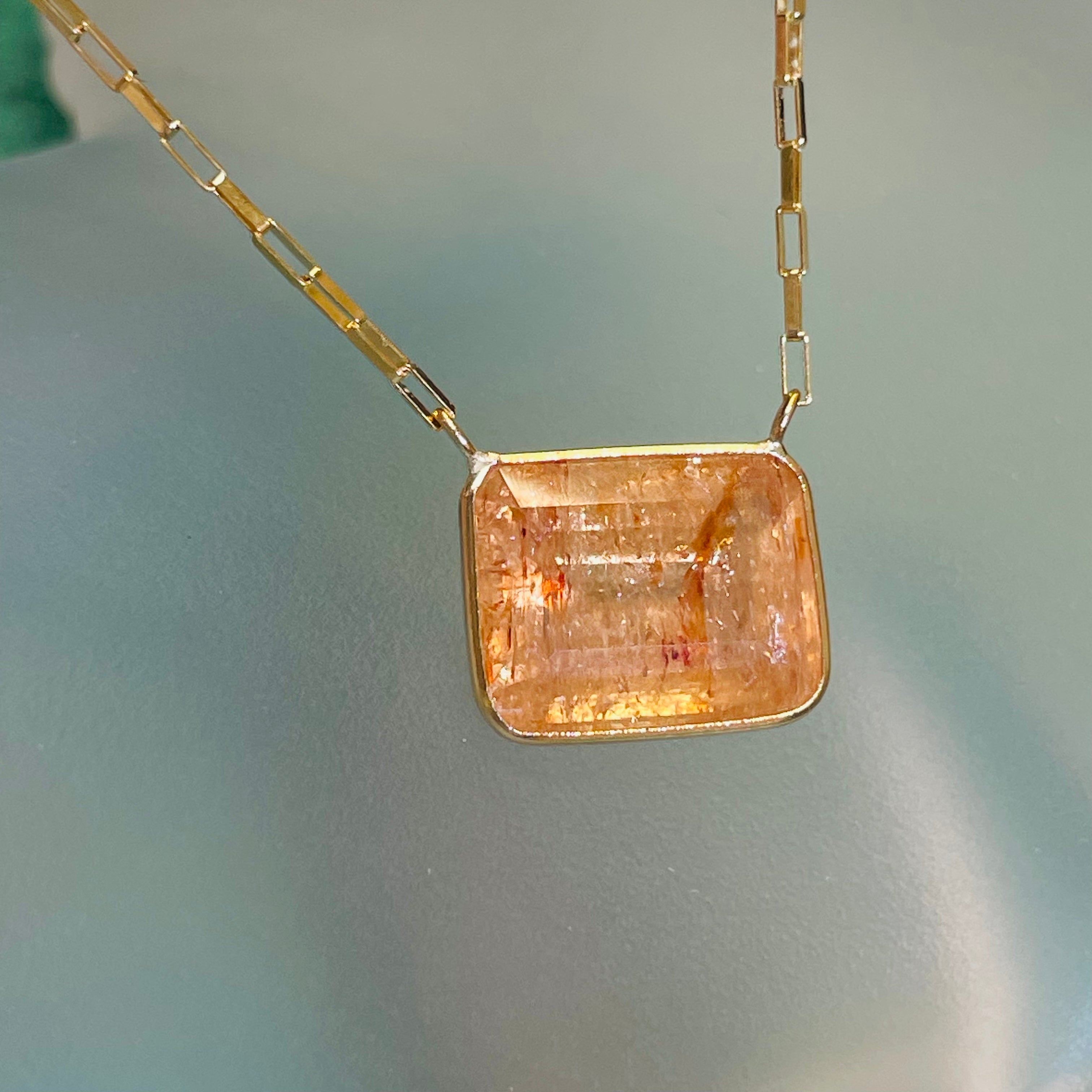 Brilliant 8CT Imperial Topaz 14K Yellow Gold Necklace 16-18”