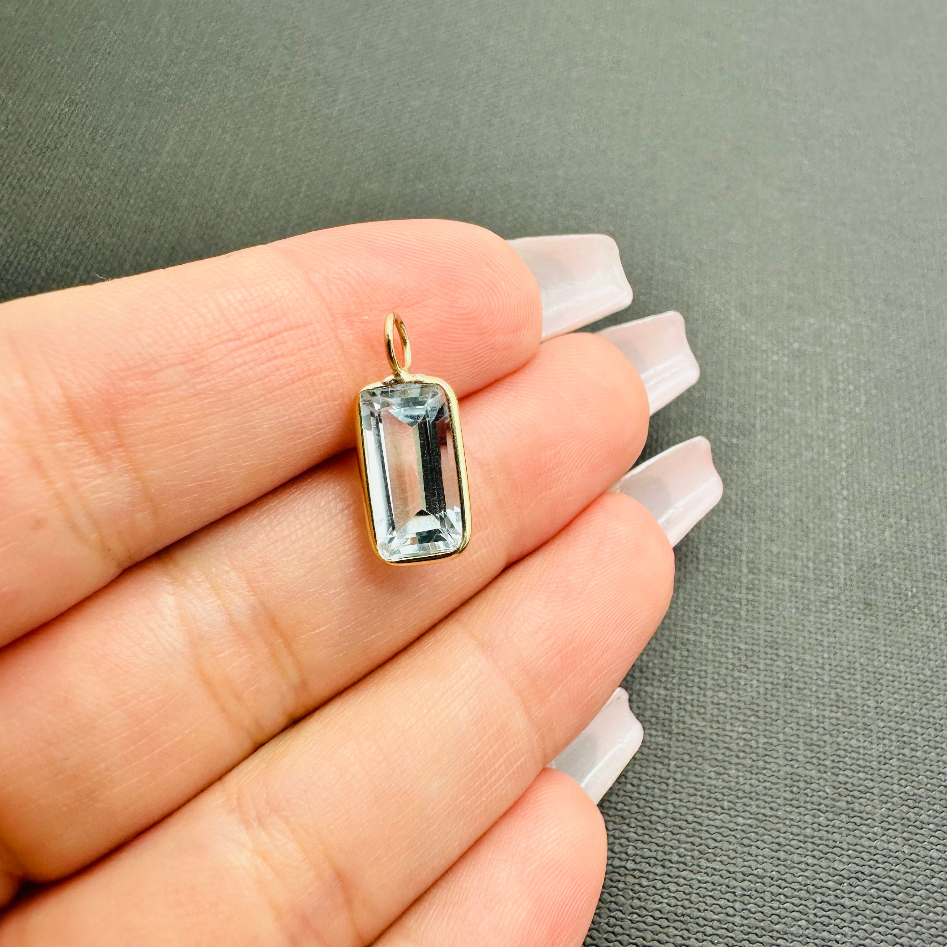 Aquamarine 14K Yellow Gold Emerald Cut Pendant Gem Charm