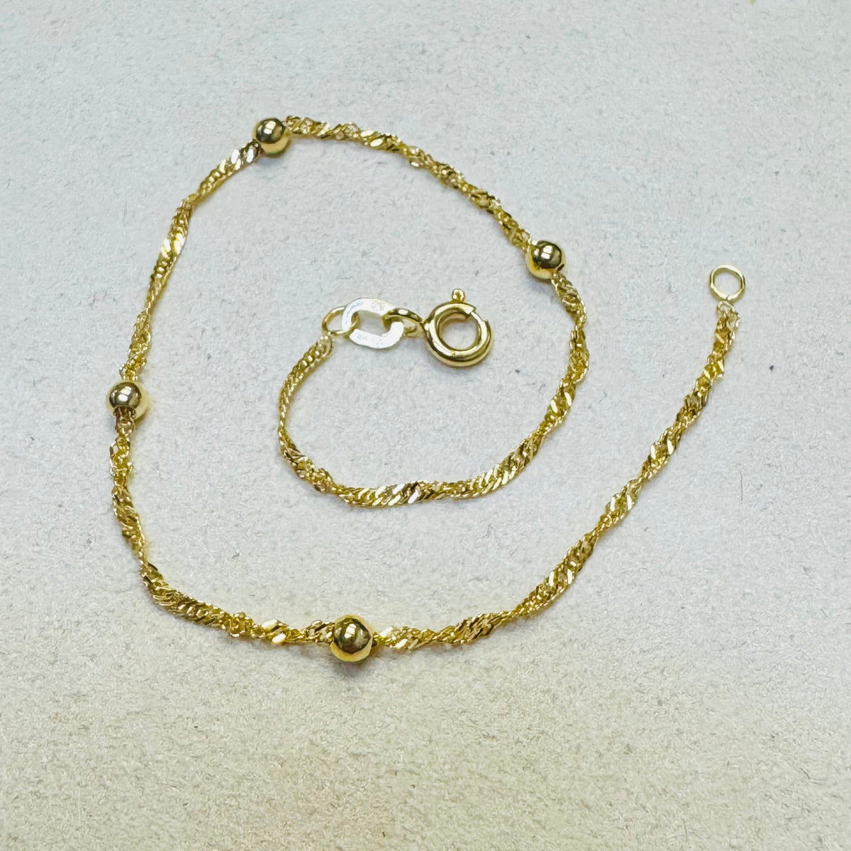 14K Yellow Gold Rope Chain  Beaded Bracelet 7.5"