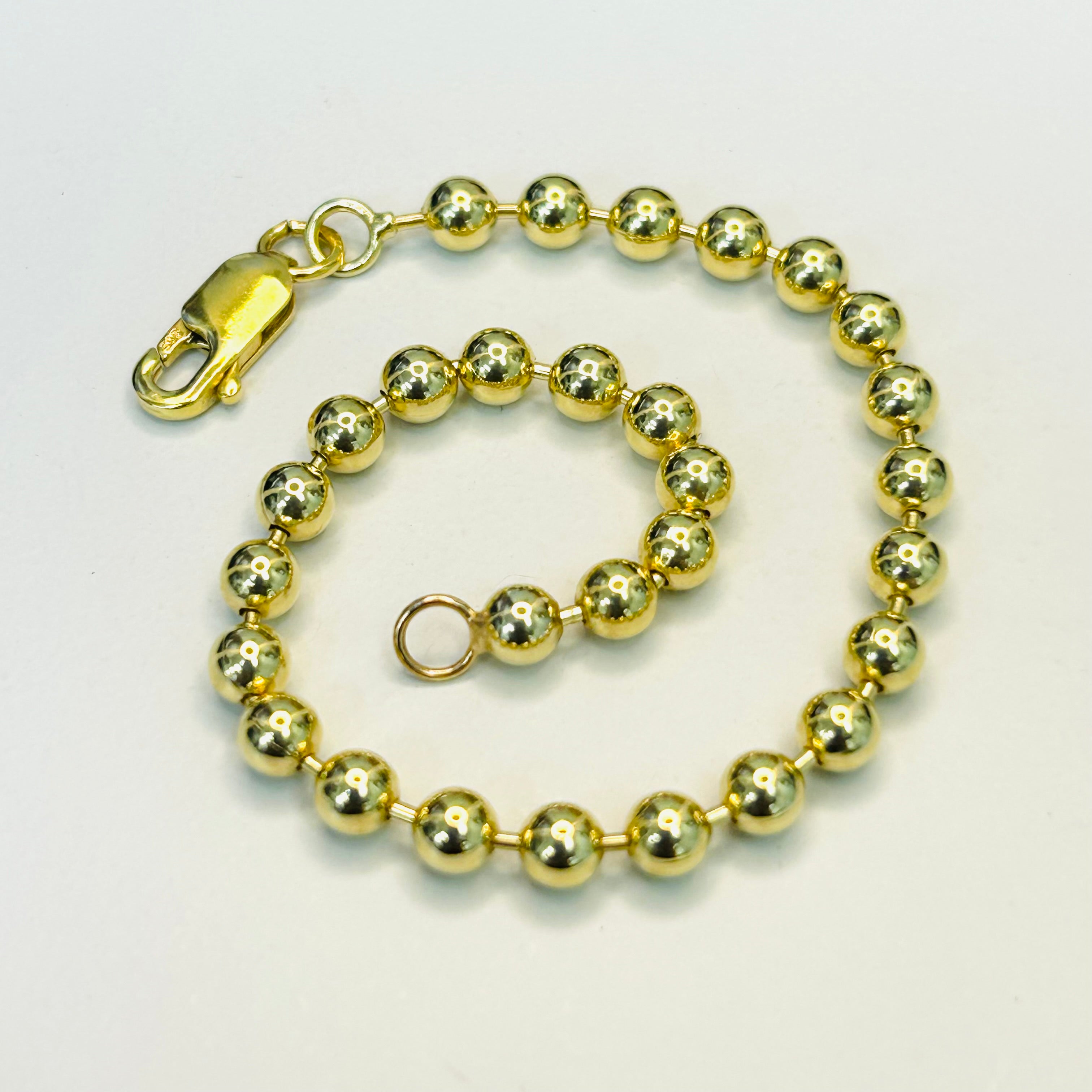 14K Solid Yellow Gold Ball Link Bracelet 4mm 6.75”