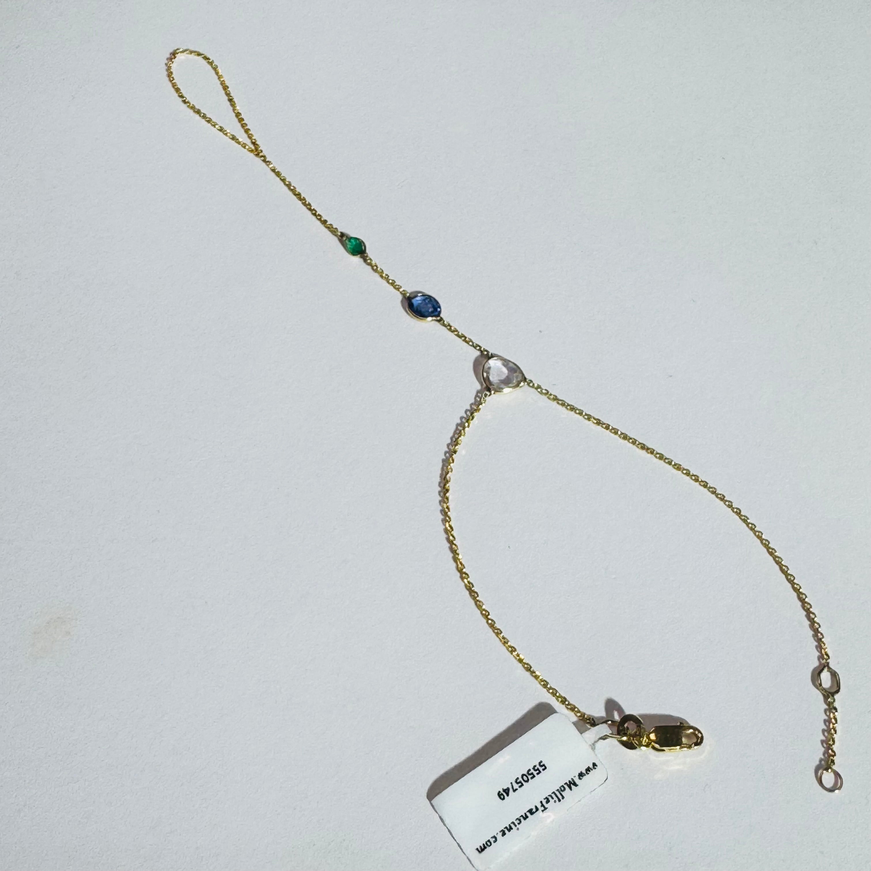 14k Rose Gold Colombian Emerald Rose Cut Sapphire Handchain