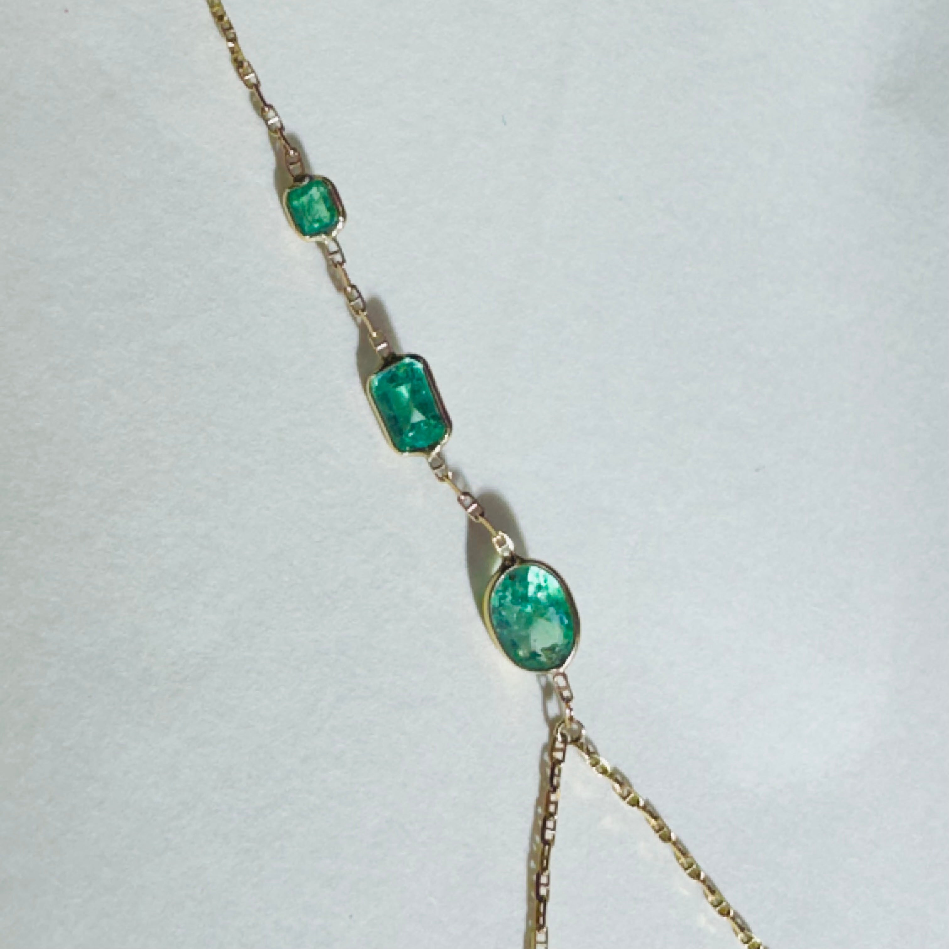 14K Yellow Gold Multi Emerald Handchain