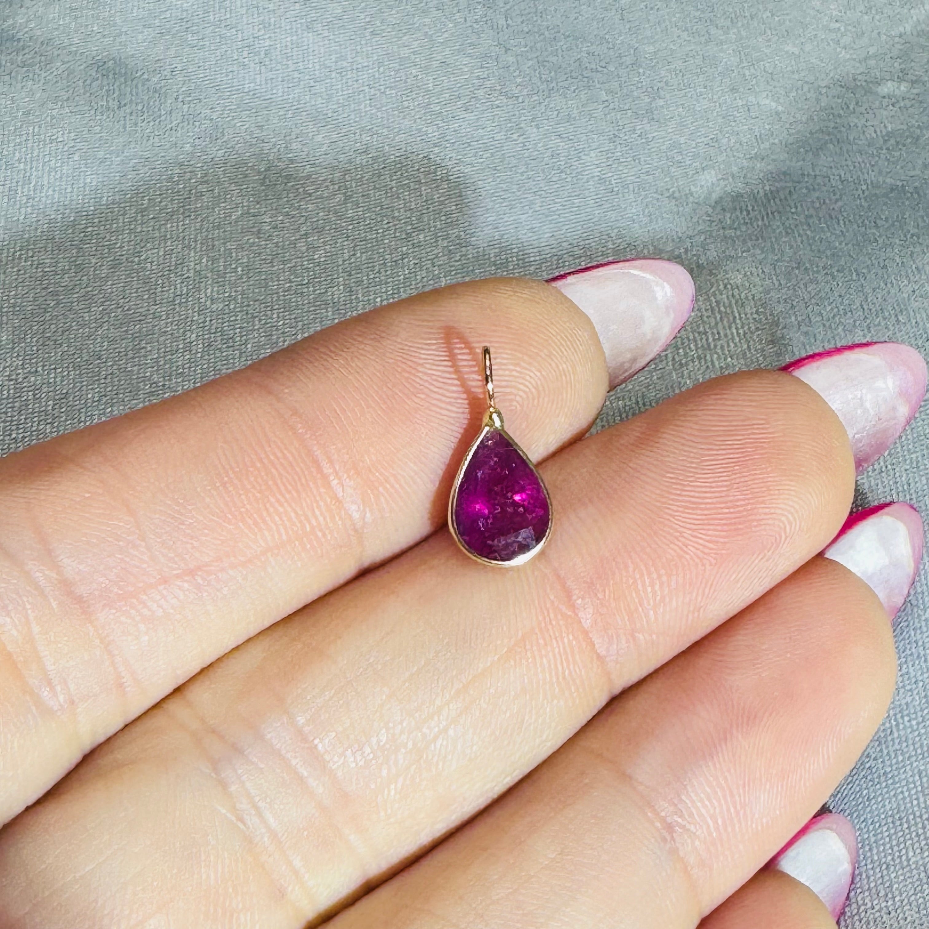 Hot Pink Tourmaline Charm Pendant 14K Yellow Gold