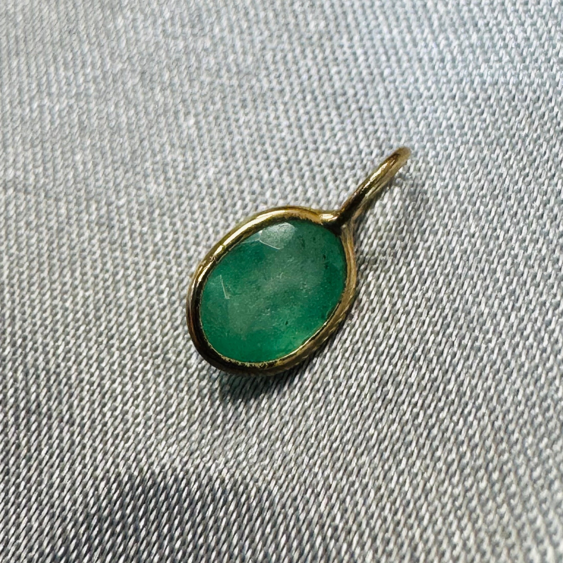Oval Emerald Charm Pendant 14K Yellow Gold