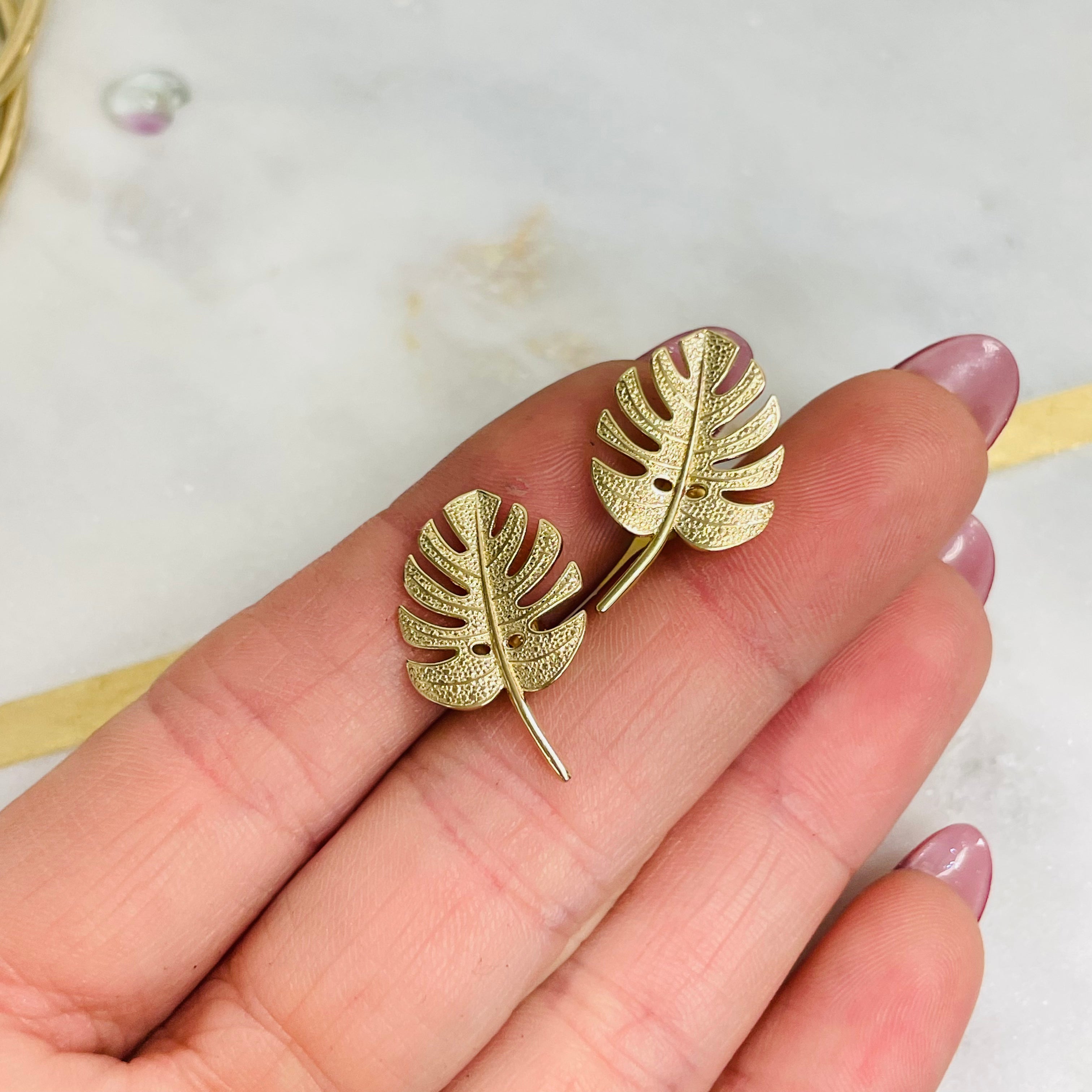 14K .75" Yellow Gold Palm Leaf earrings