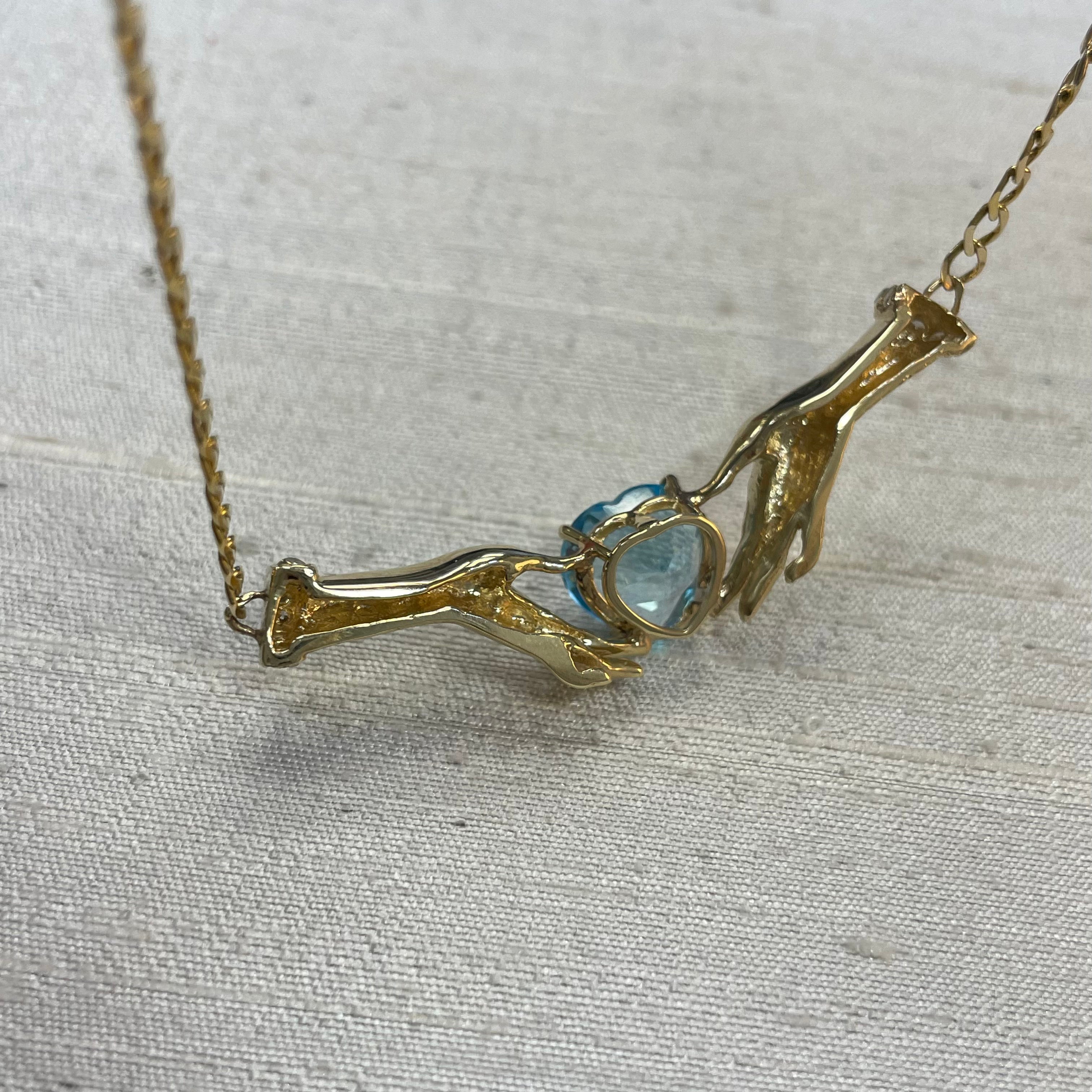 Gorgeous Blue Topaz Heart and Diamond Hands Collar Necklace