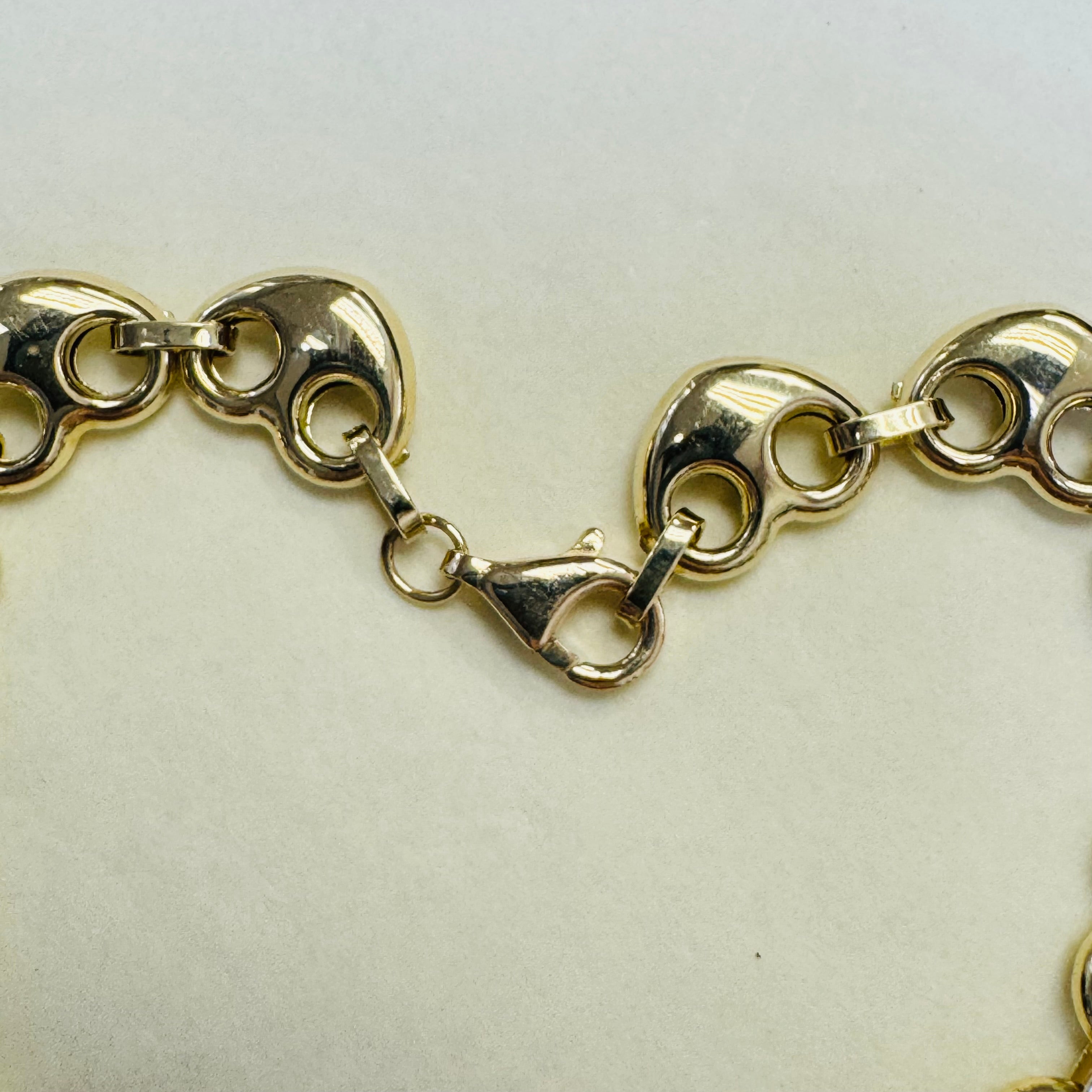 10K Yellow Gold Puffed Heart Mariner Bracelet