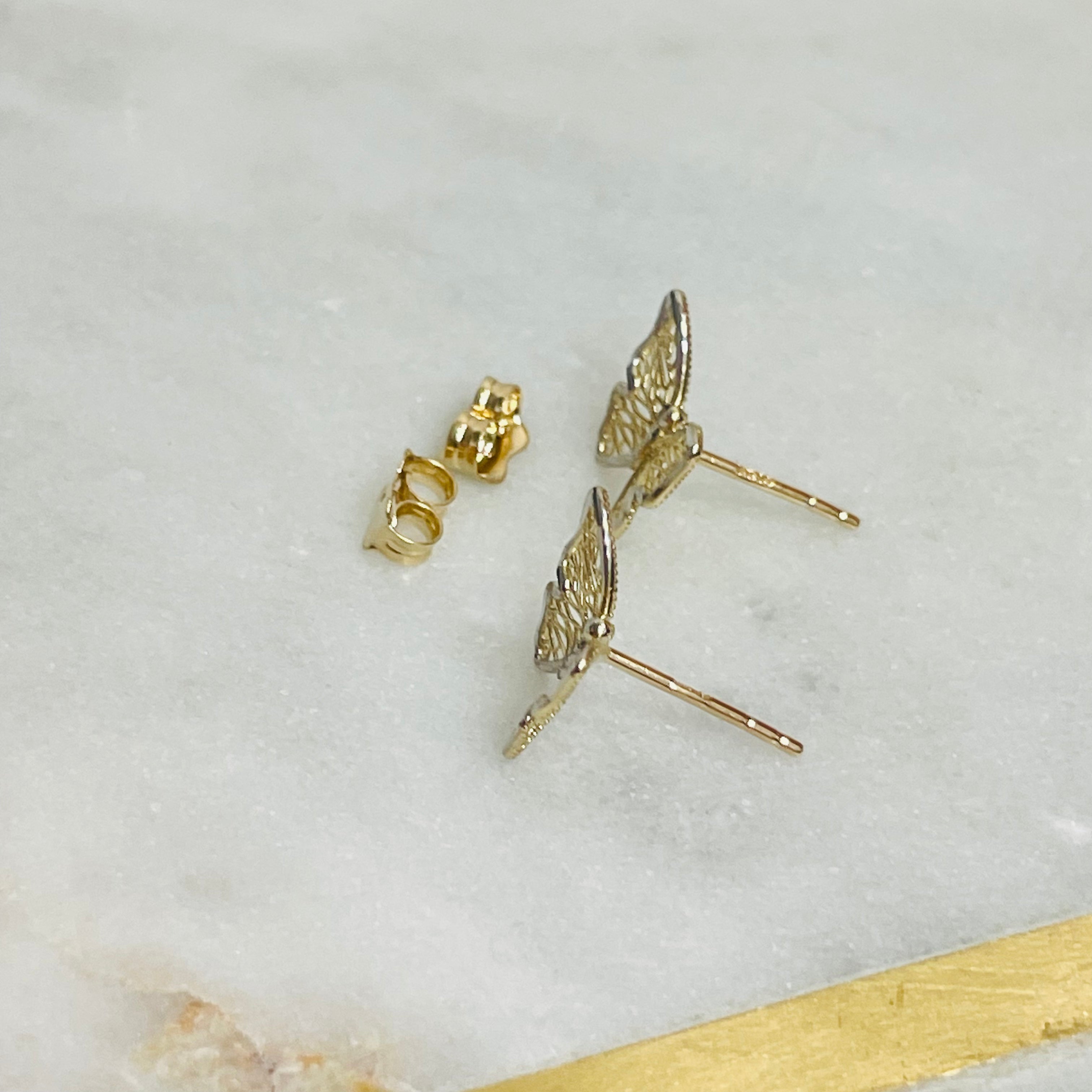 14K Yellow Gold Butterfly Earrings