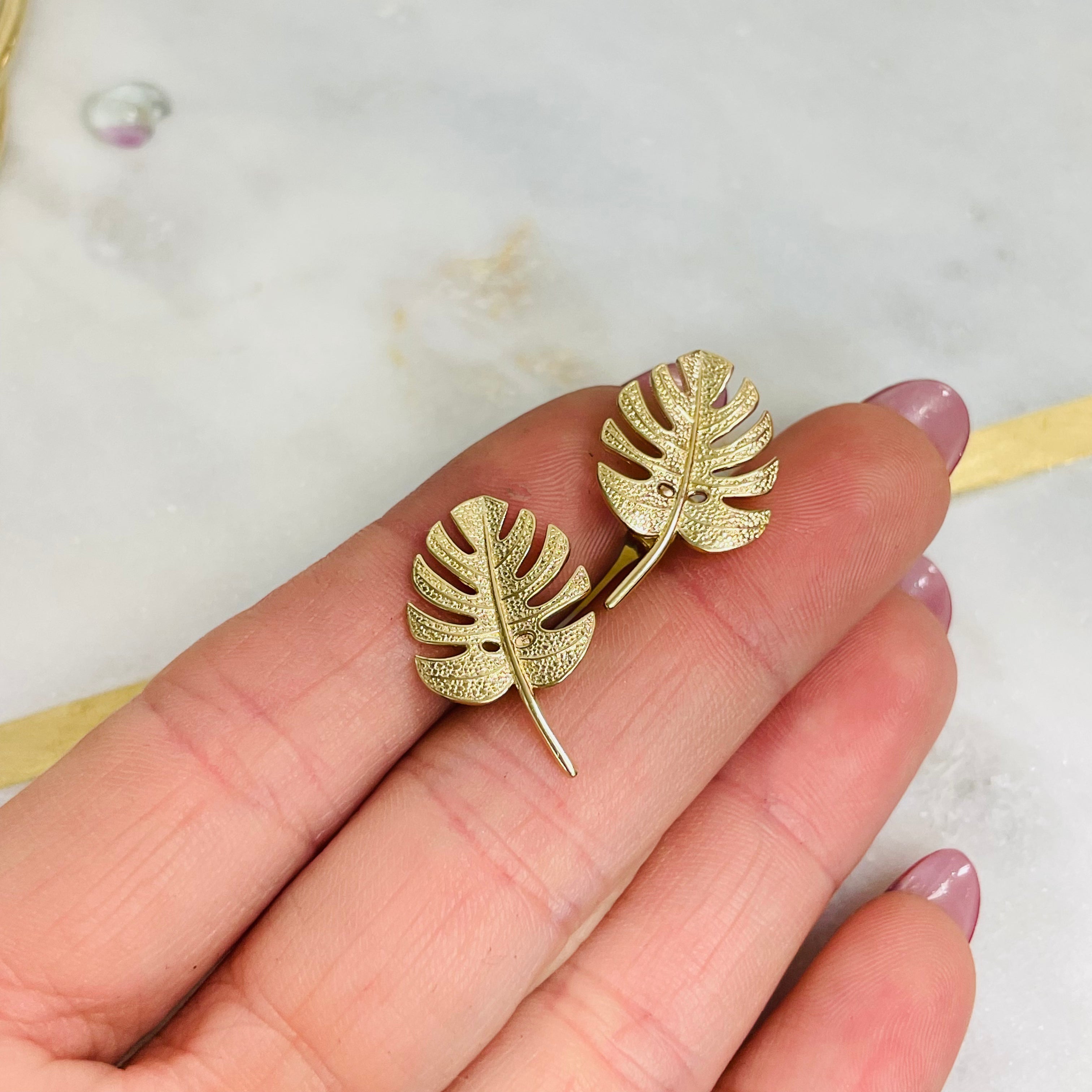 14K .75" Yellow Gold Palm Leaf earrings