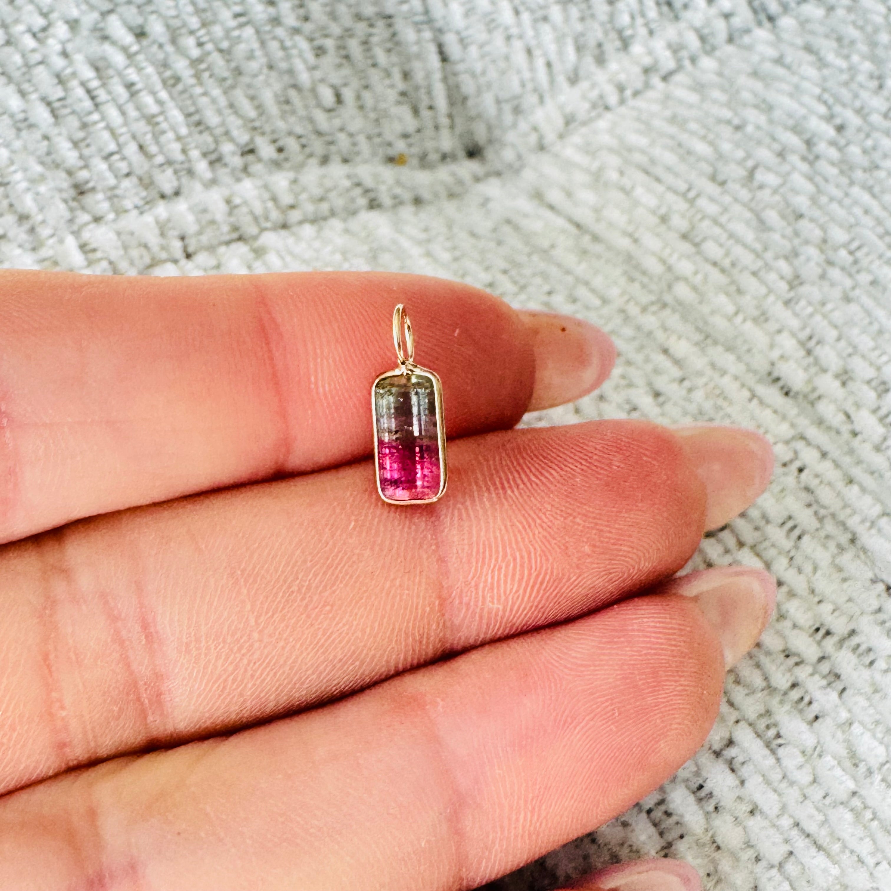 Bi Color Tourmaline 14K Yellow Gold Charm Pendant