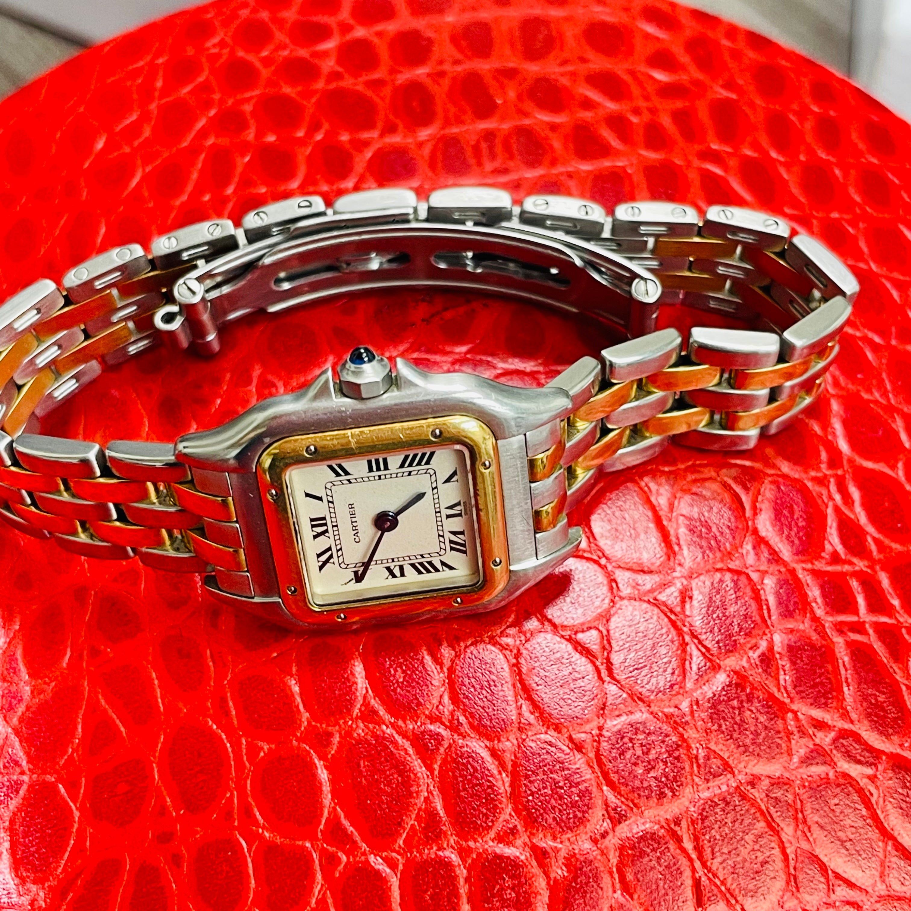 Cartier Panthere Two Tone 2 Row Stainless Steel and 18K Yellow Gold Watch