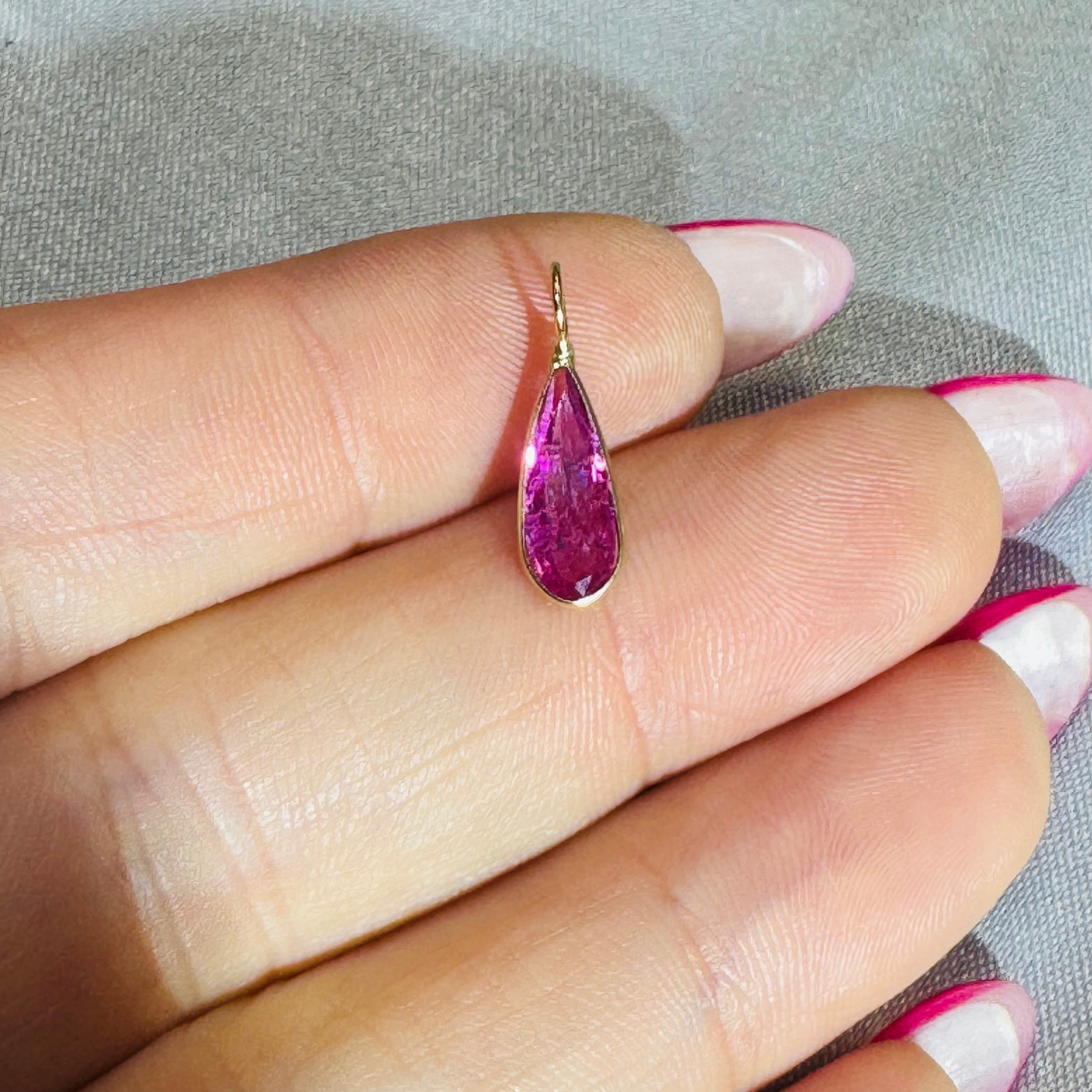 Hot Pink Tourmaline Charm Pendant 14K Yellow Gold