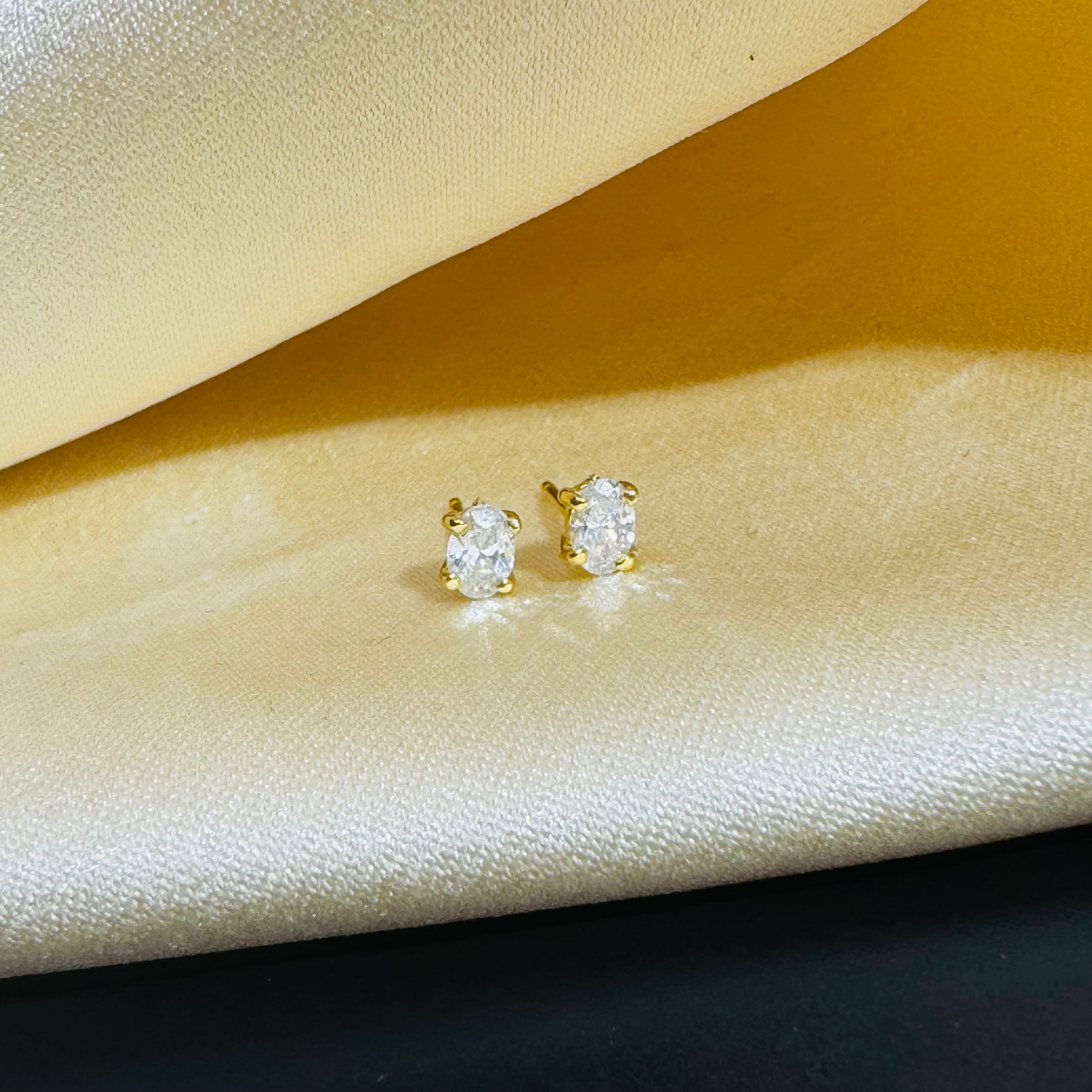 .44CT Natural Oval Diamond Stud Earrings in 14K  Yellow Gold