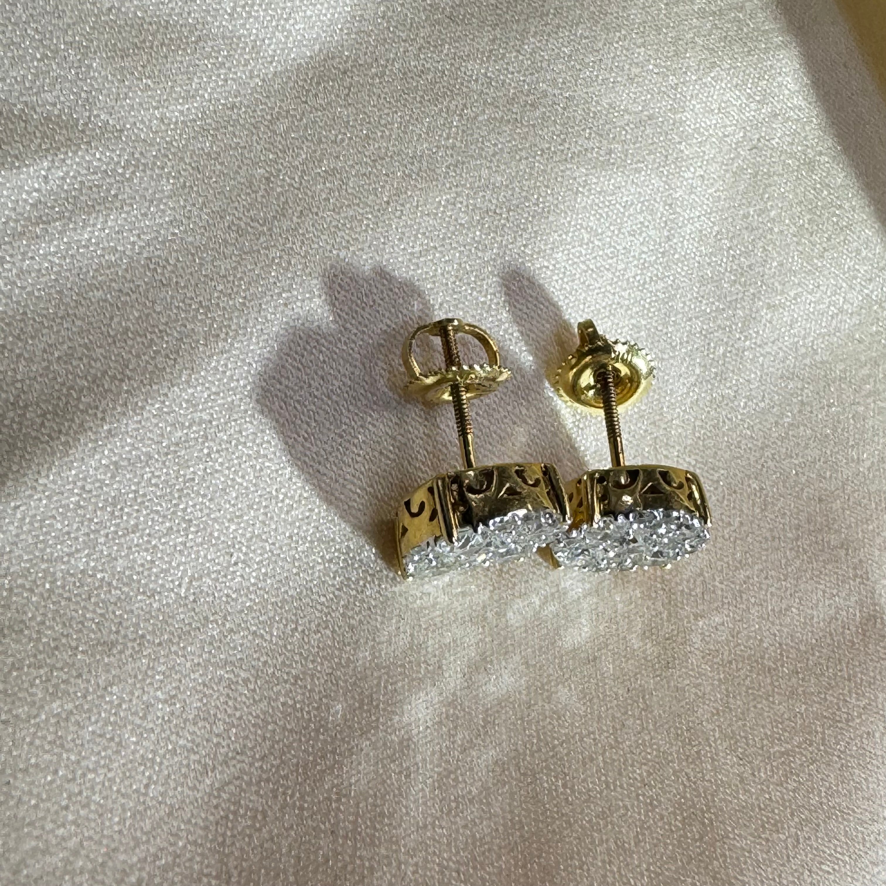 1.5CTW Diamond Cluster Earrings 10K Yellow Gold