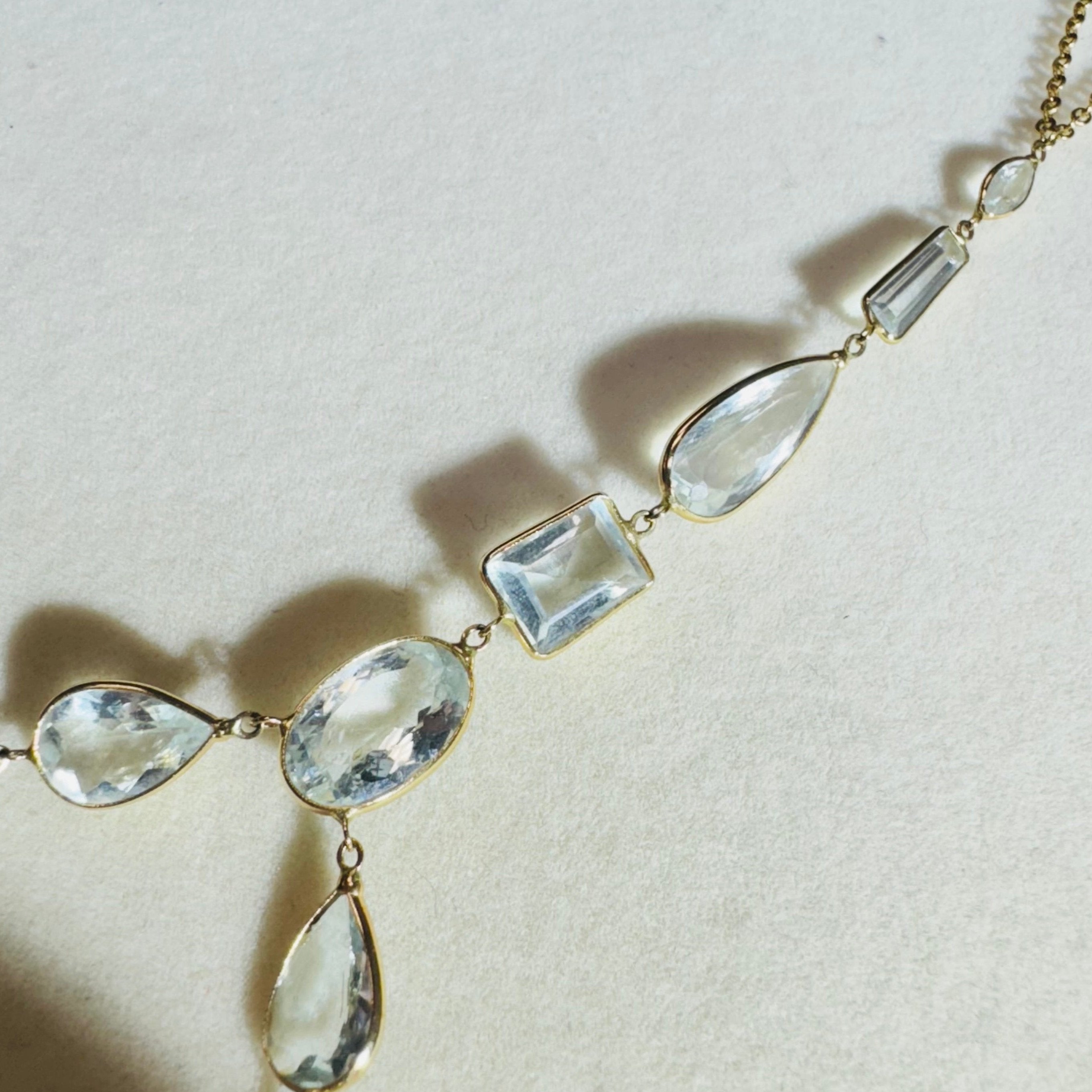 Aquamarine Multi Shape 14k Yellow Gold Handchain