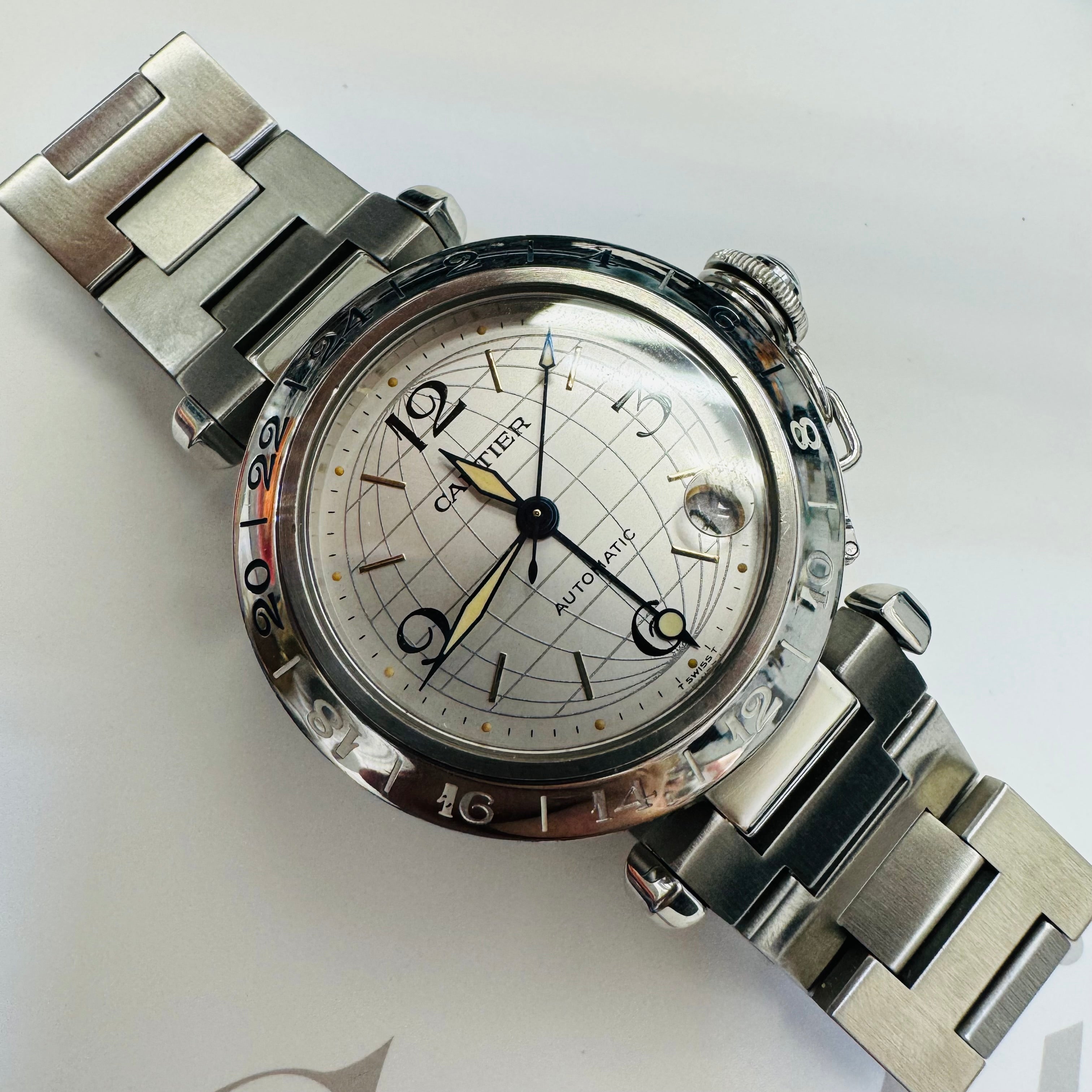 35mm Cartier Pasha  Steel GMT Watch