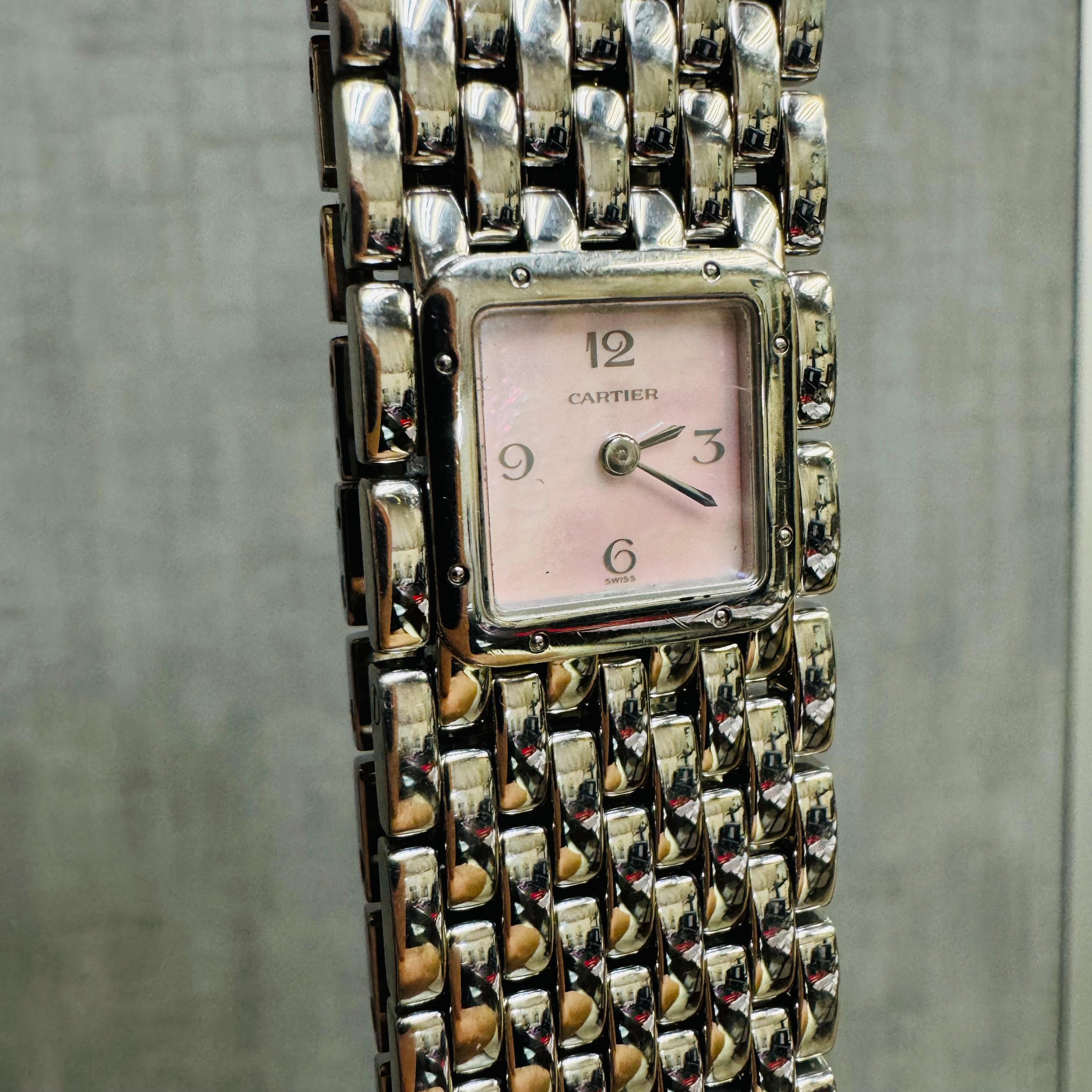 Cartier Pink Mother of Pearl Pathere Reuban Ladies Wrist Watch in Stainless Steel 20mm