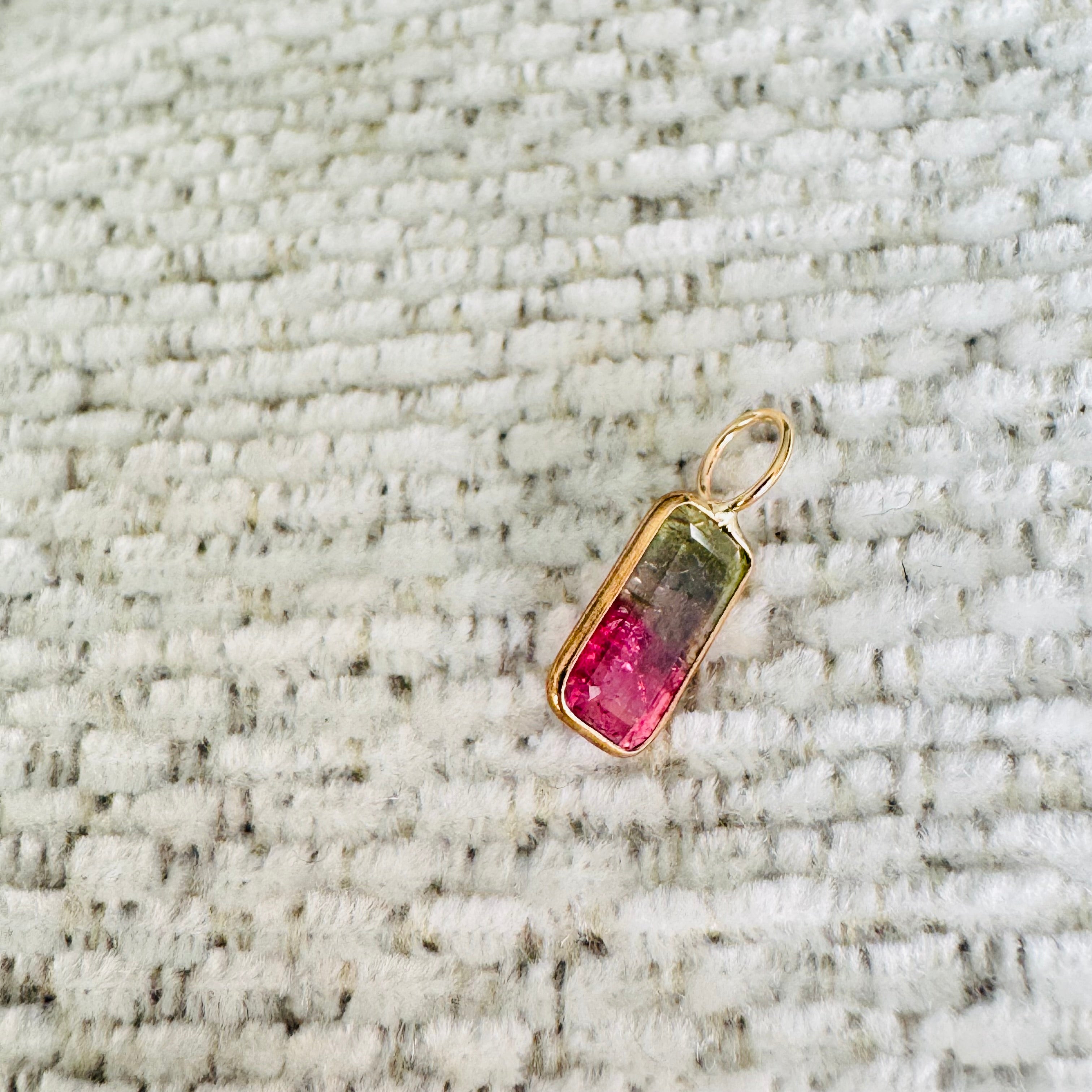 Bi Color Tourmaline 14K Yellow Gold Charm Pendant