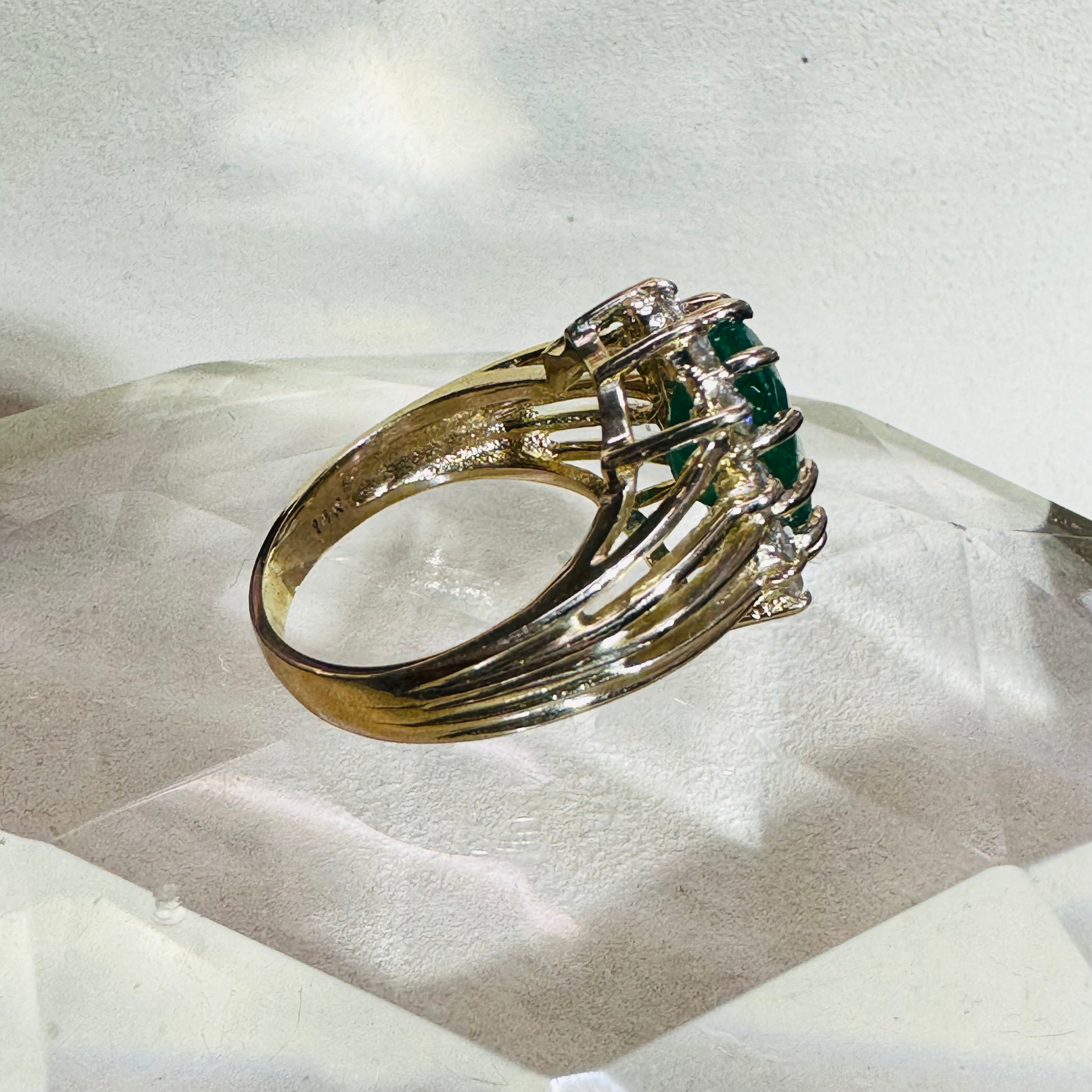 Solid 14K Yellow Gold Emerald and Diamond Ring Size 5.5