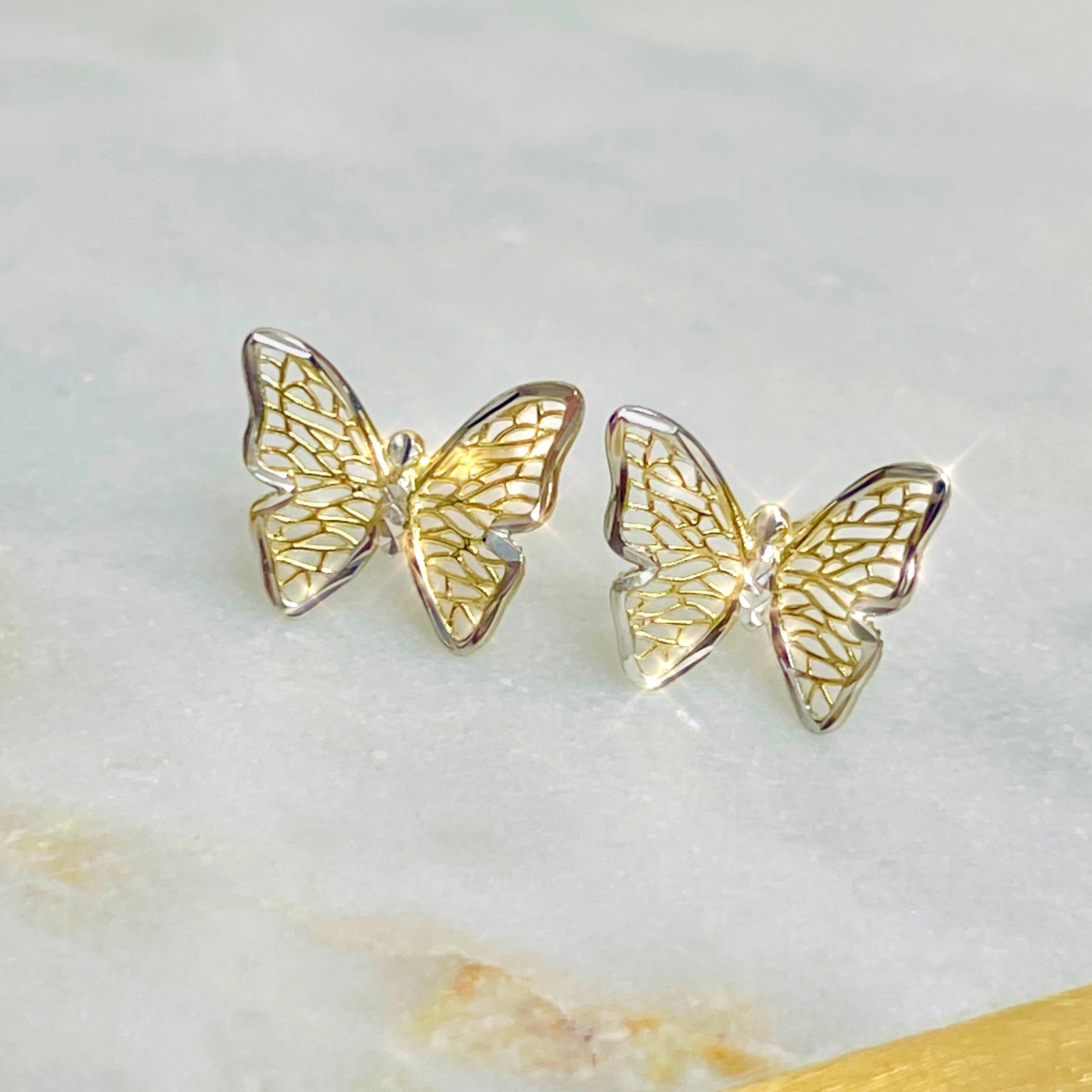14K Yellow Gold Butterfly Earrings