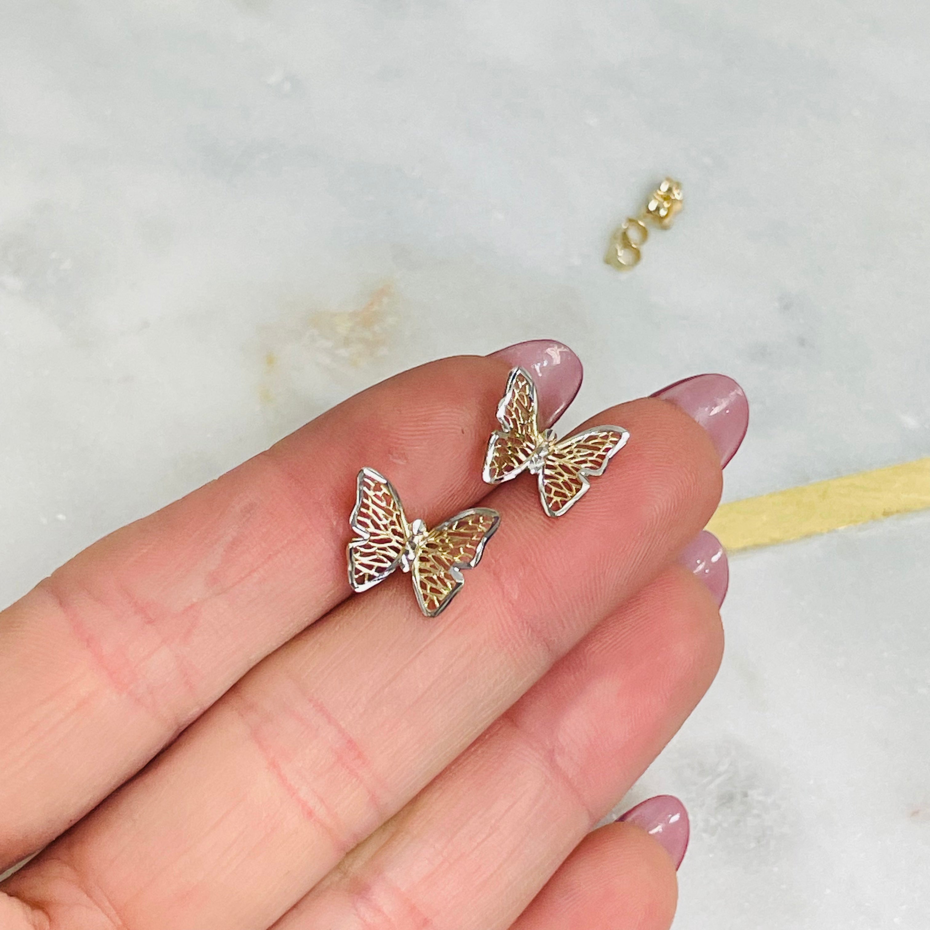 14K Yellow Gold Butterfly Earrings