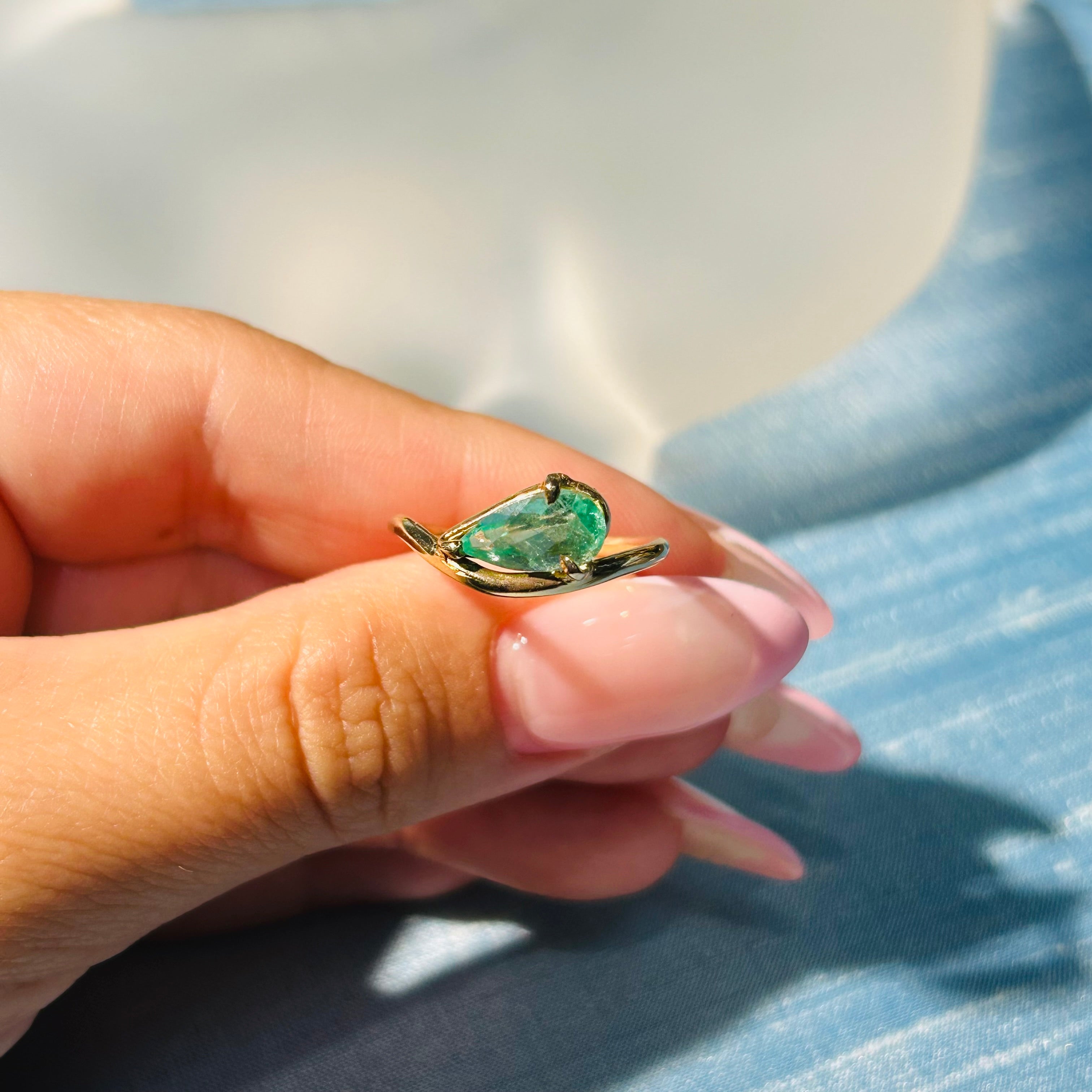 14k Yellow Gold Pink Emerald Pinky Ring Size 6