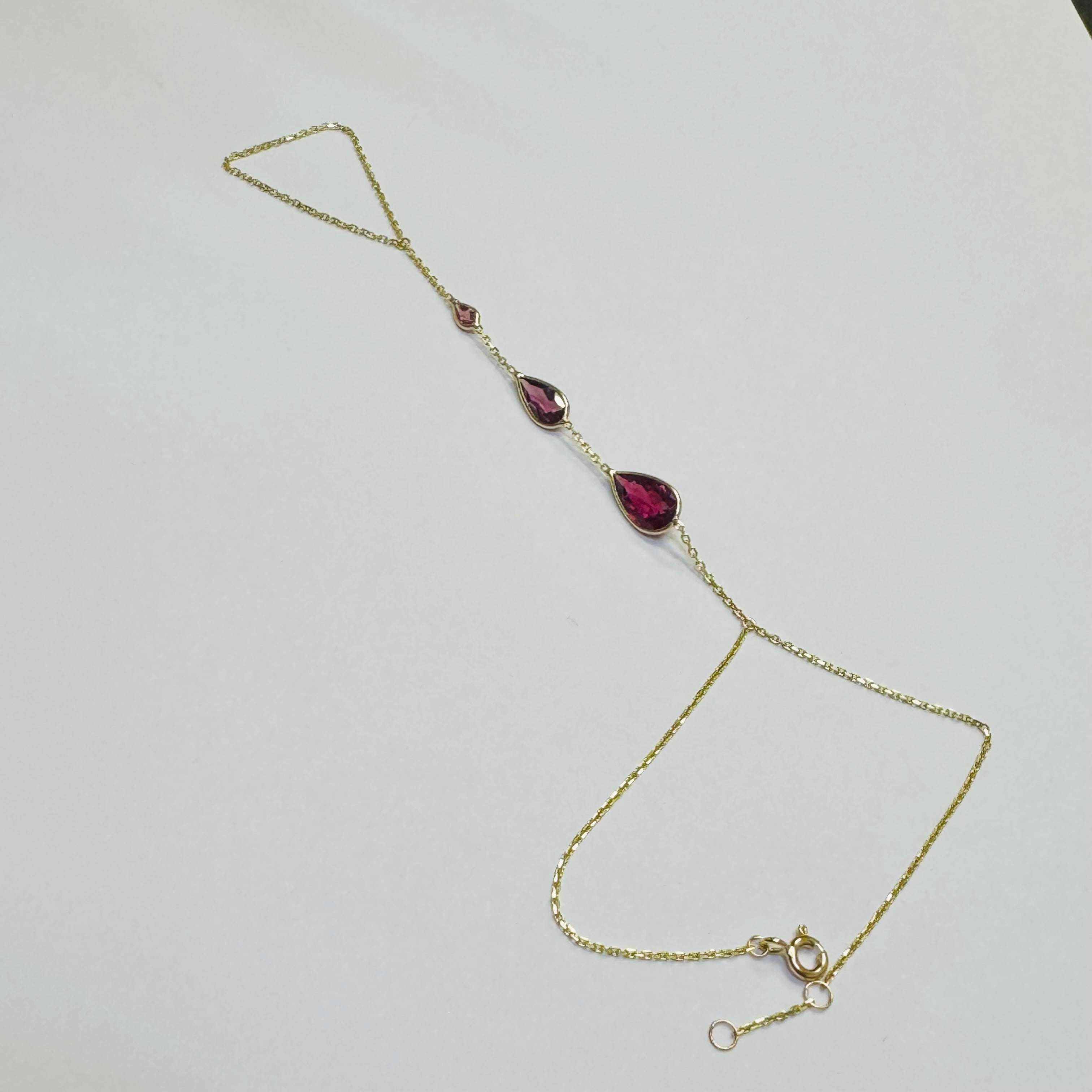 14K Yellow Gold Multi Ombre Pink  Tourmaline Handchain