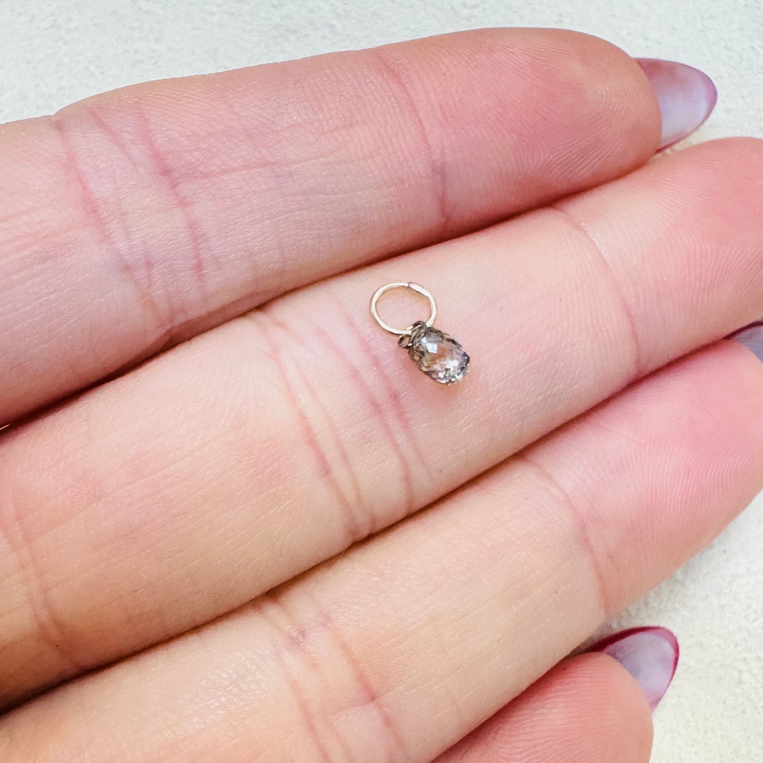 Natural Warm Champagne Briolette Diamond .25CT Charm or Pendant with Solid 14K Yellow Gold