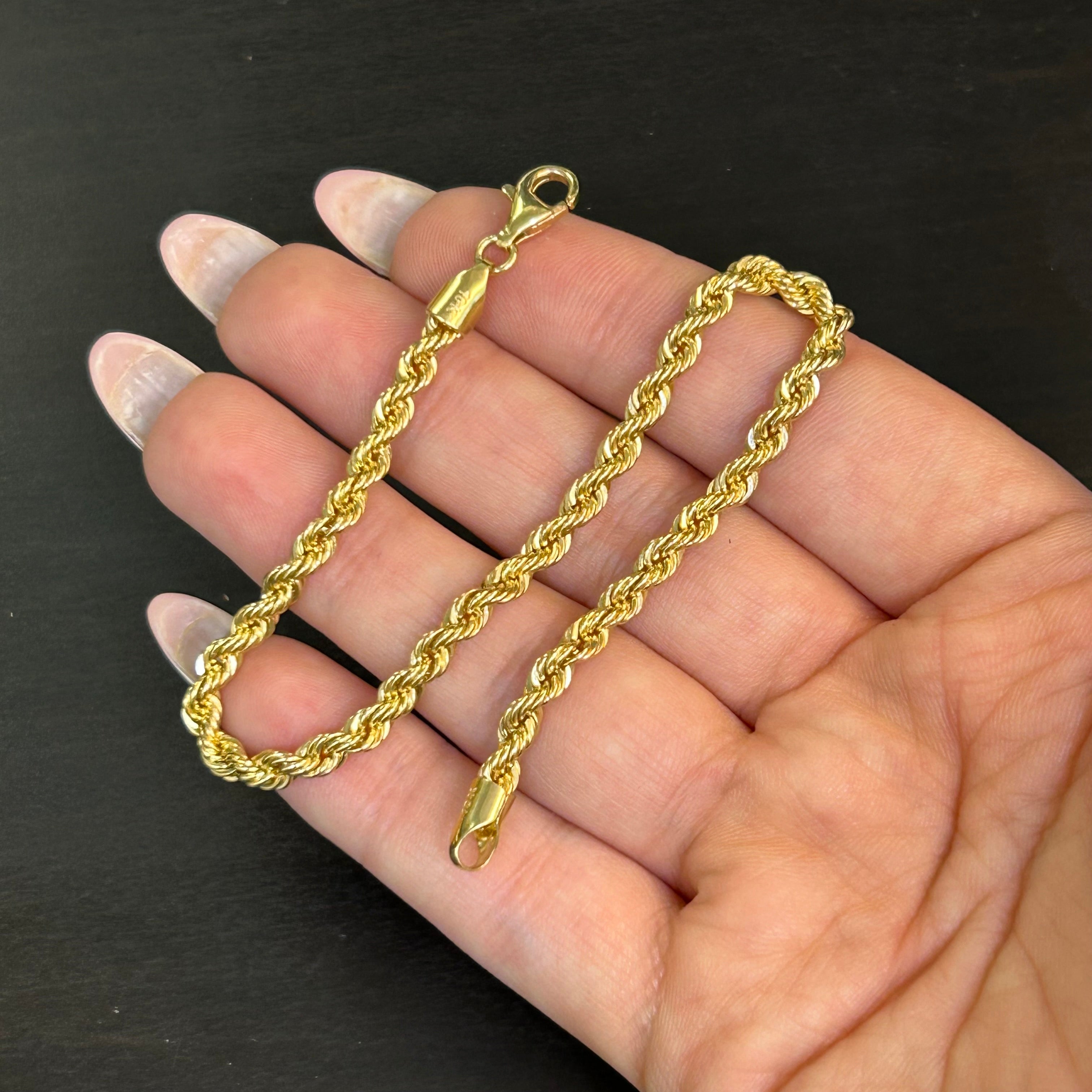 10K Yellow Gold Solid Rope Chain  Bracelet 8.75”