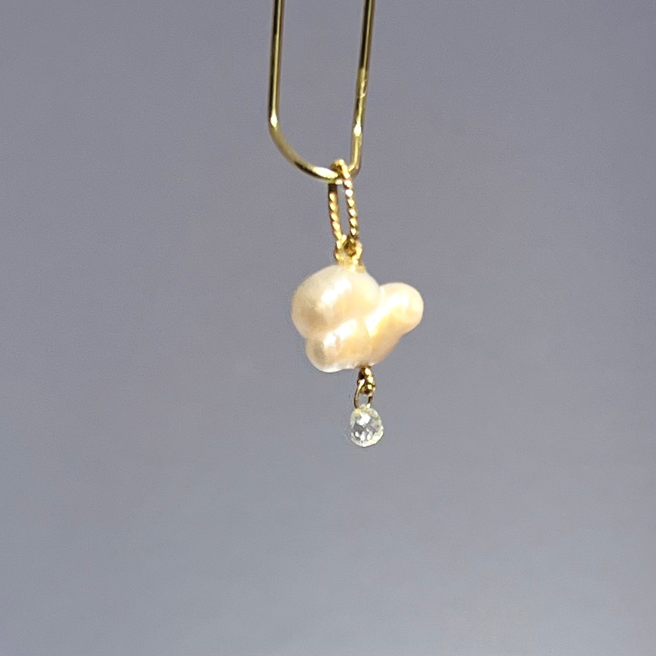 Japanese Pearl and Briolette Diamond Cloud Charm